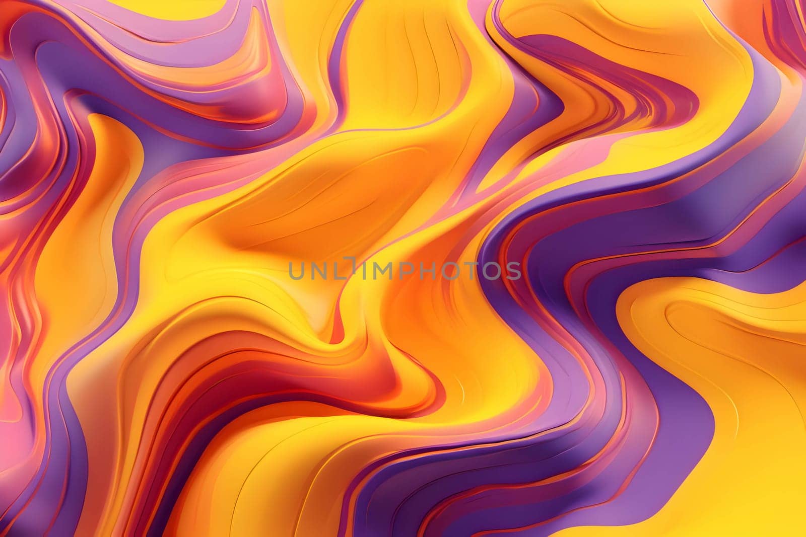 An abstract background showcasing multicolored purple and yellow liquid paint, resulting in a visually captivating and vibrant composition.