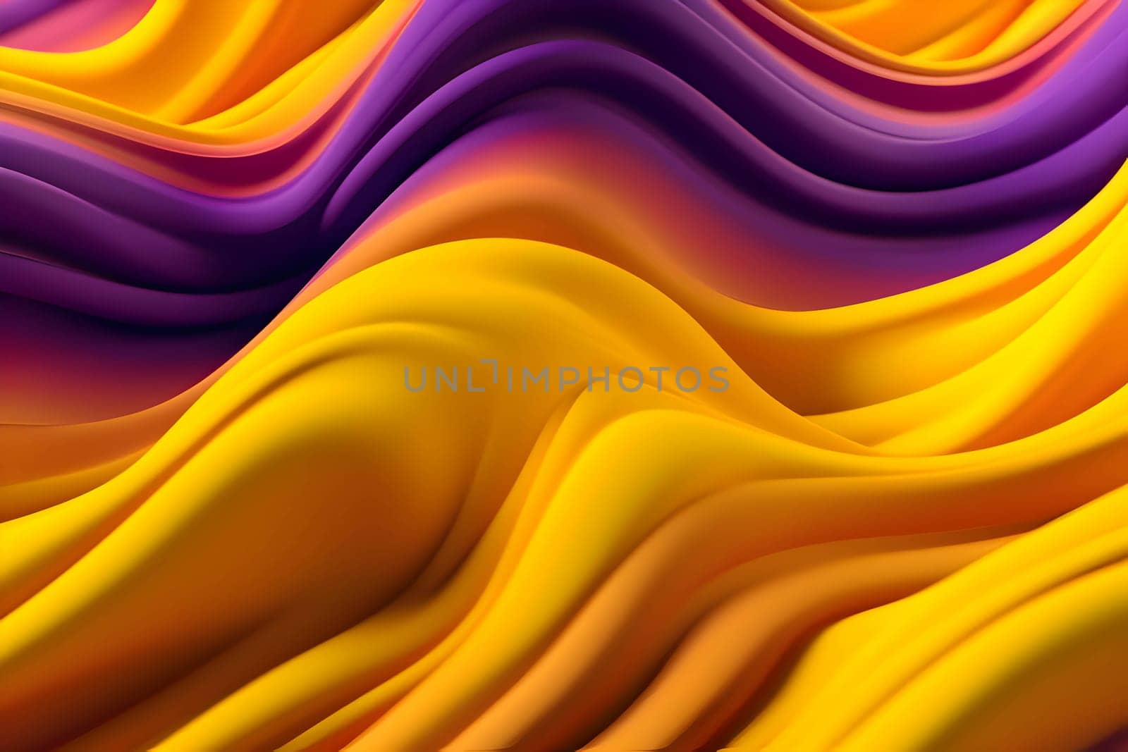 An abstract background with 3D waves and lines in purple and yellow, creating a visually captivating and dynamic design.