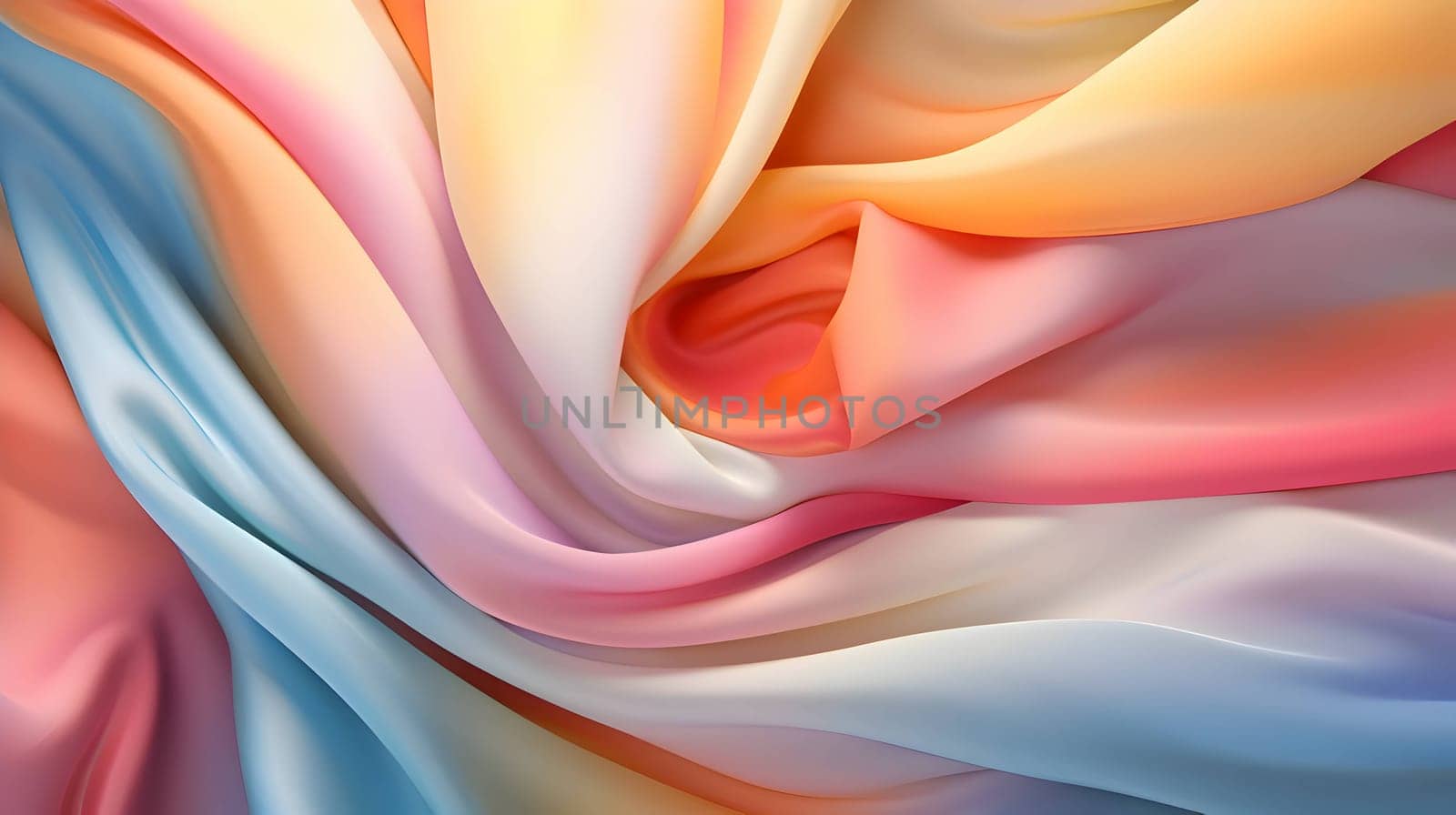 The abstract background wallpaper showcases the texture of rainbow, colorful silk fabric, with elegant folds creating a visually pleasing and tactile impression.