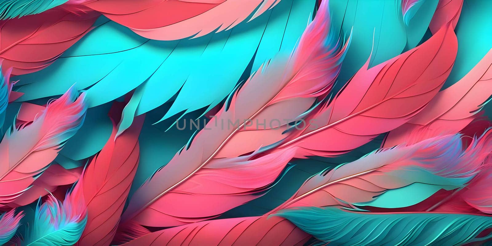 An abstract background wallpaper adorned with a burst of colorful and vibrant bird feathers, adding a visually captivating touch.