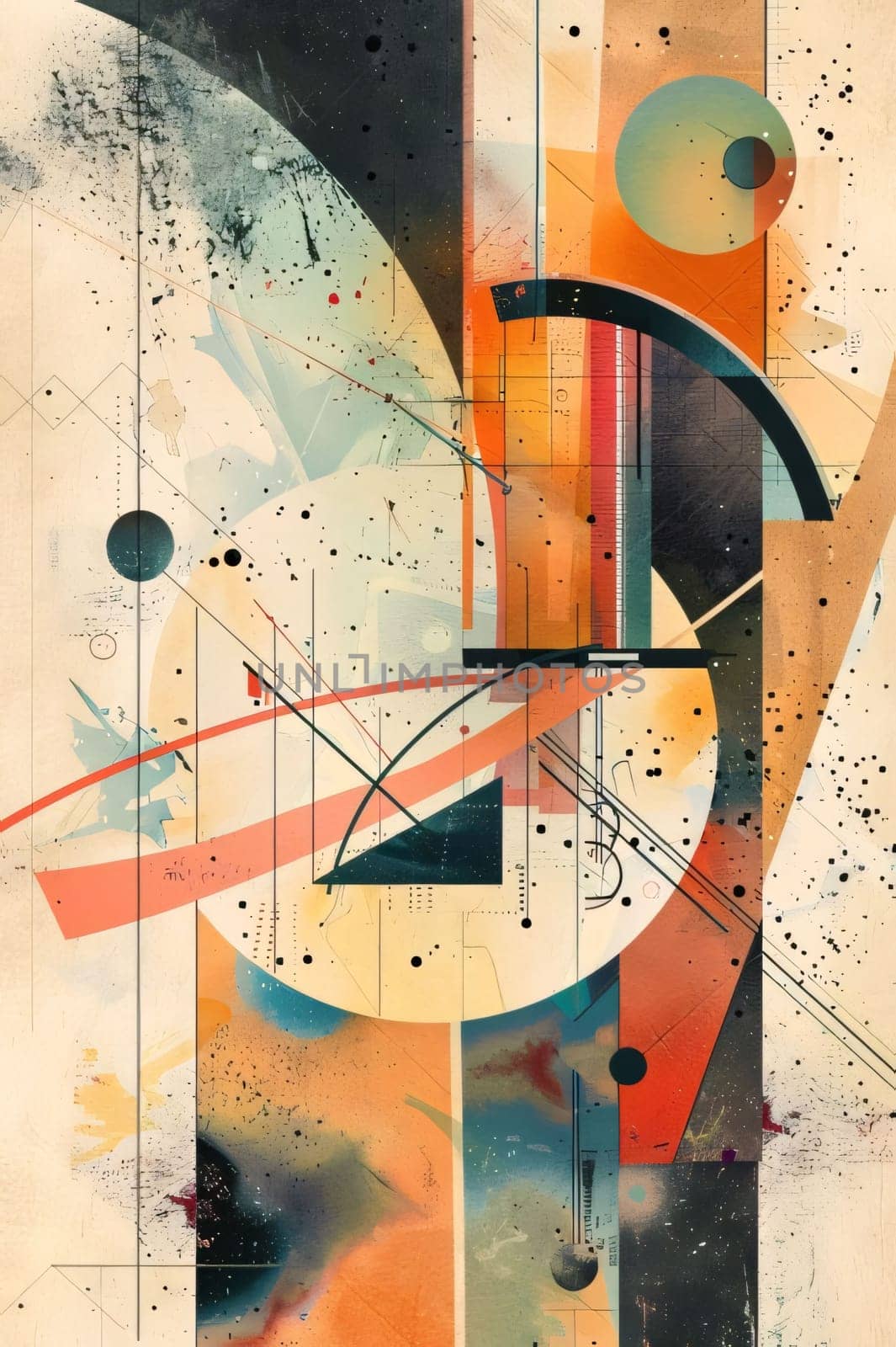 Abstract color composition with geometric elements and grunge textures. Illustration by ThemesS