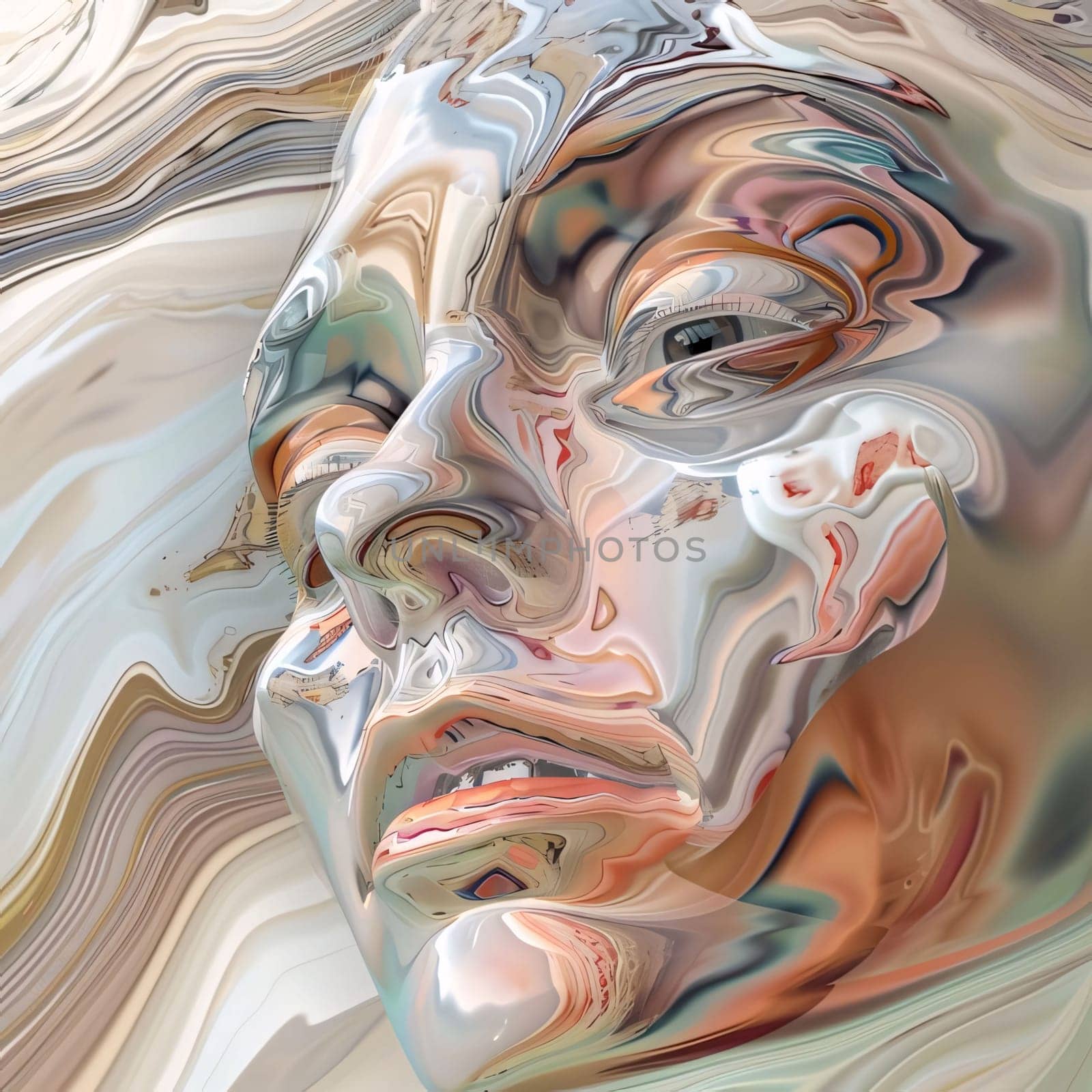 Abstract background design: Abstract fractal image with a portrait of a man in a marble