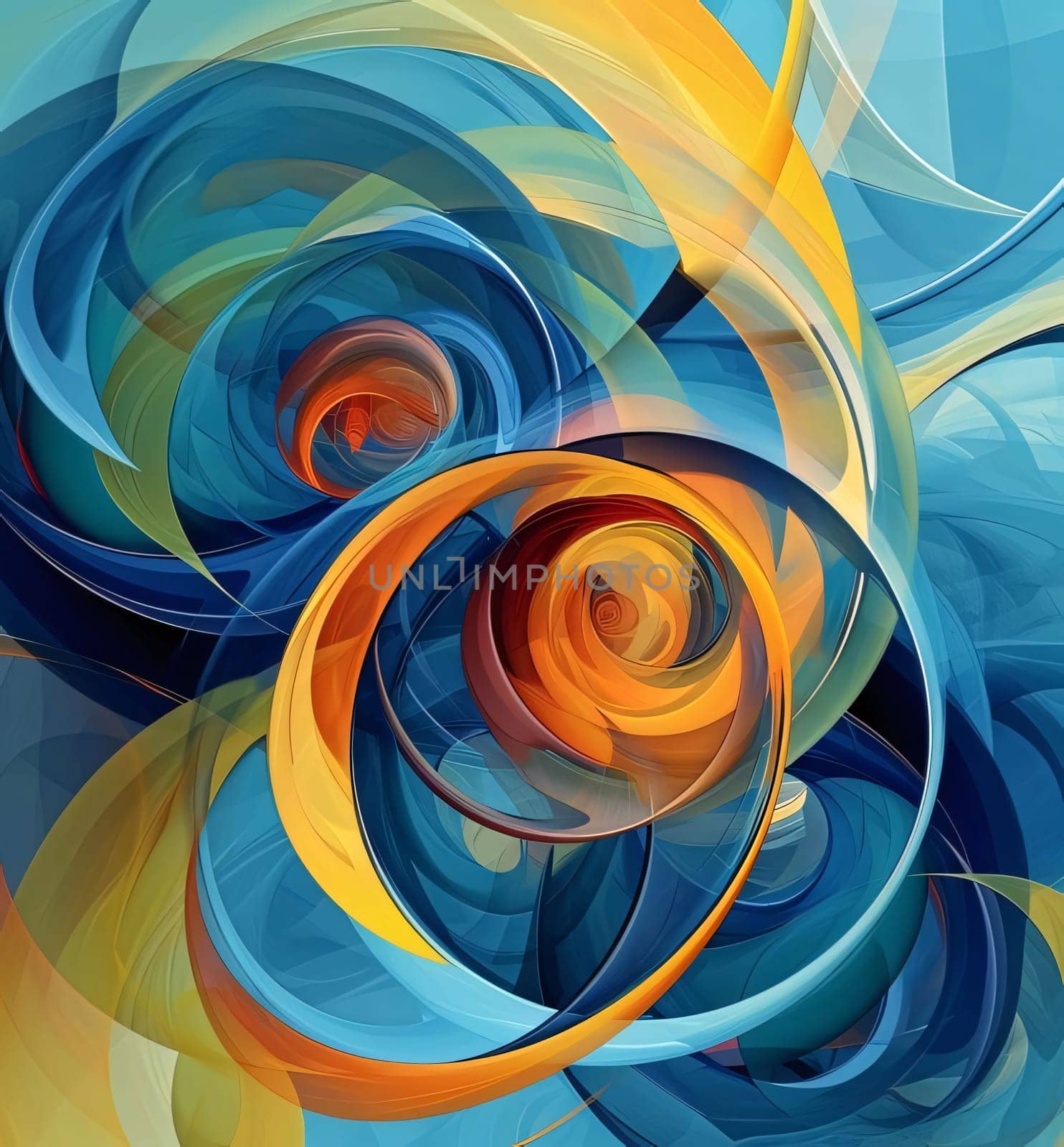 abstract background with blue, orange, yellow and orange swirls by ThemesS