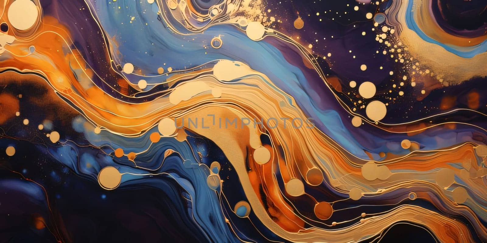 Abstract background design: Abstract background of acrylic paint in blue, orange and yellow tones.