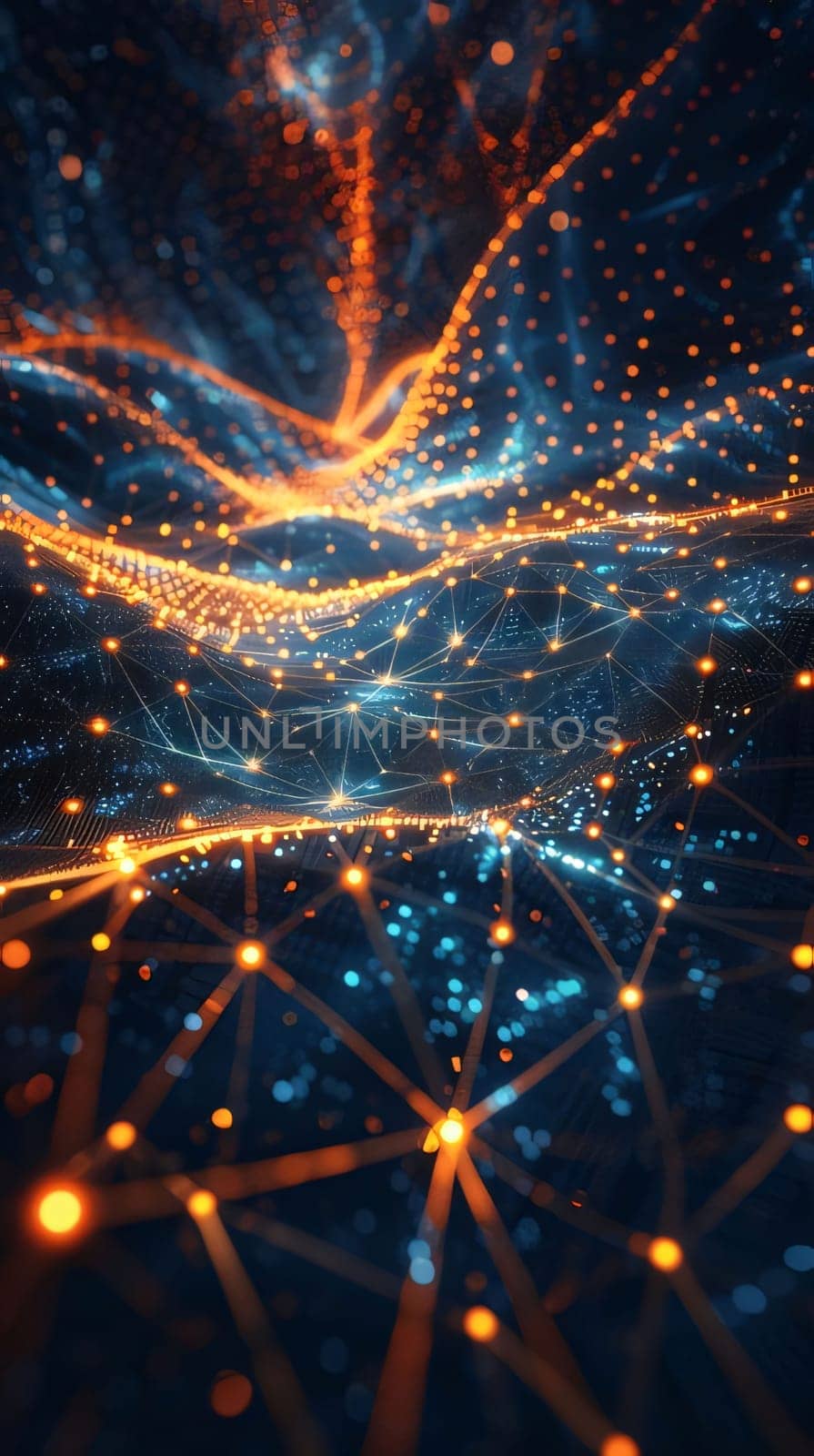 Abstract technology background. Network connection structure. Big data visualization. 3D rendering by ThemesS