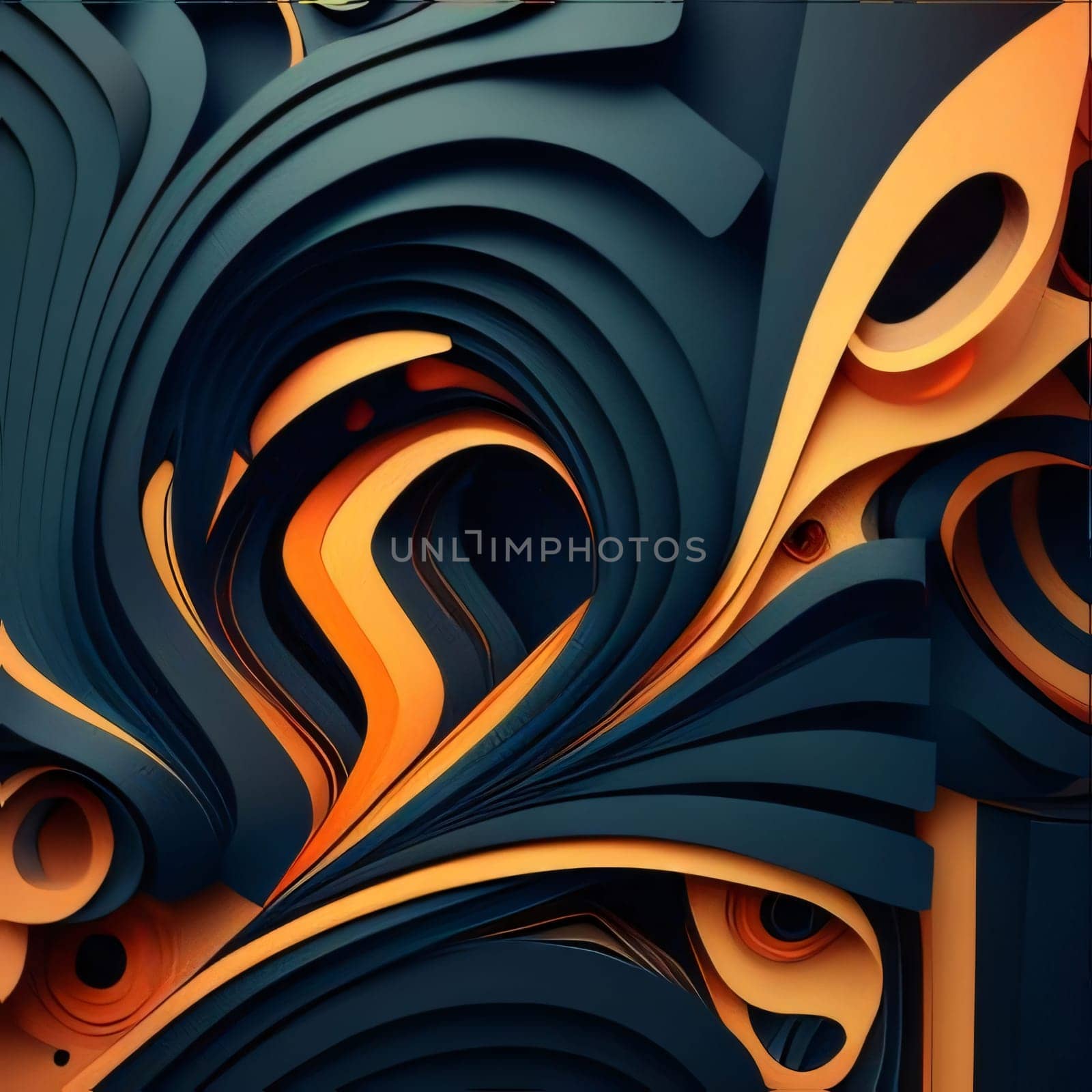 Abstract background design: 3d render, abstract background with wavy layered paper layers in orange and blue colors