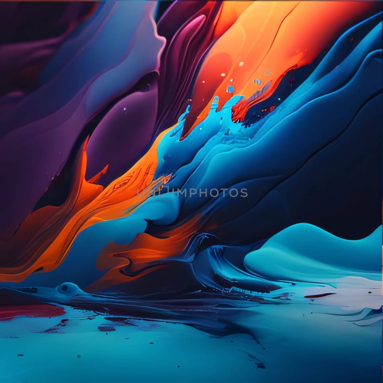 Abstract background of acrylic paints in blue, orange, red and purple colors by ThemesS