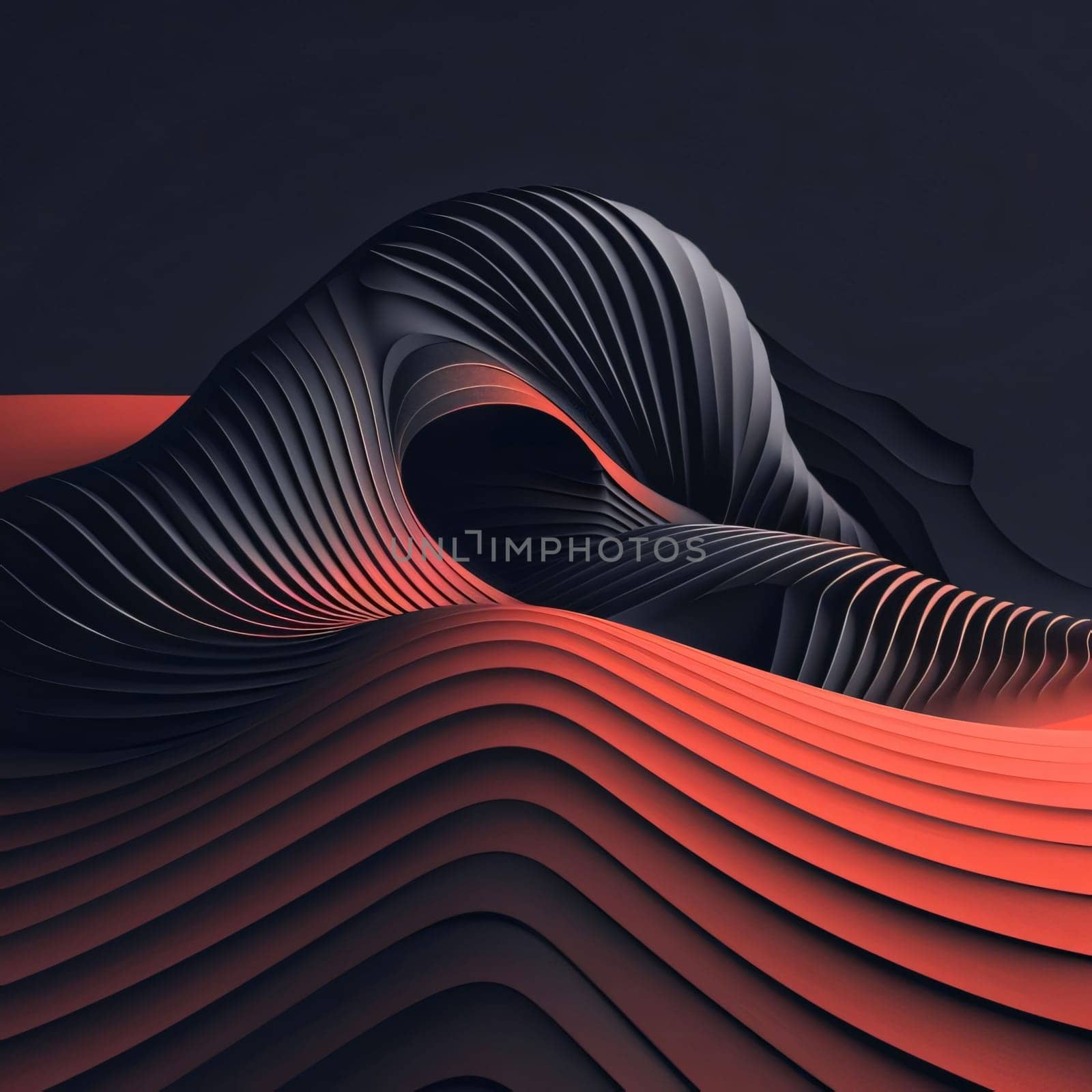 3d render, abstract background with wavy lines in red and black colors by ThemesS