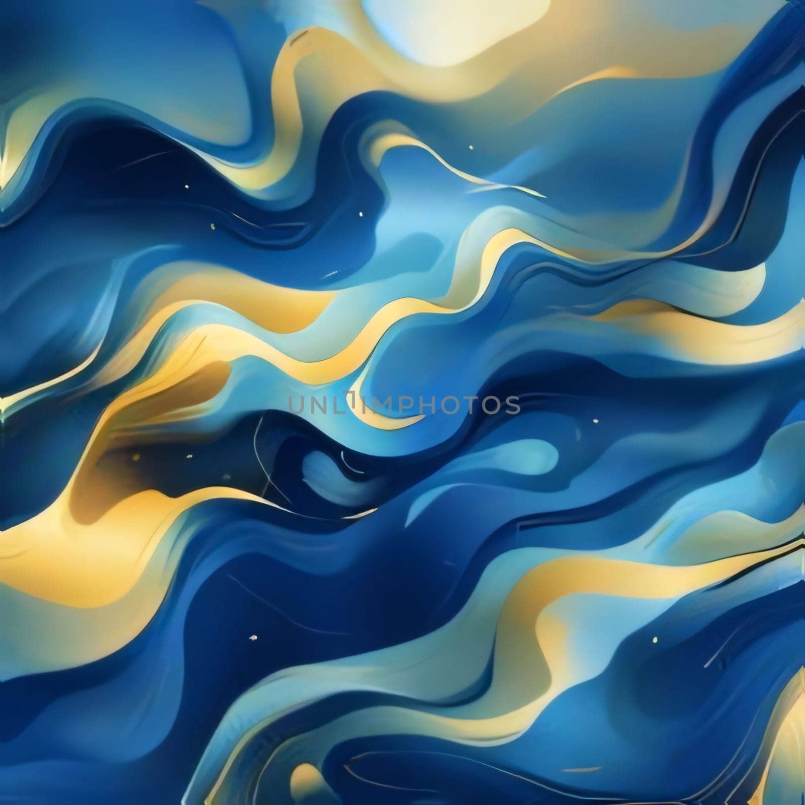 Seamless abstract marble pattern. Blue, yellow and gold colors. by ThemesS