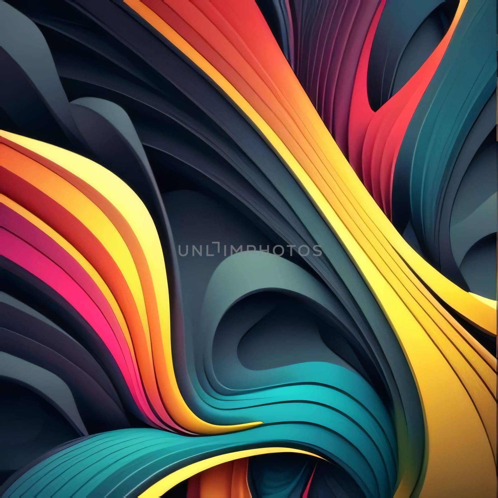 3d render of abstract background with colorful curved lines in rainbow colors by ThemesS