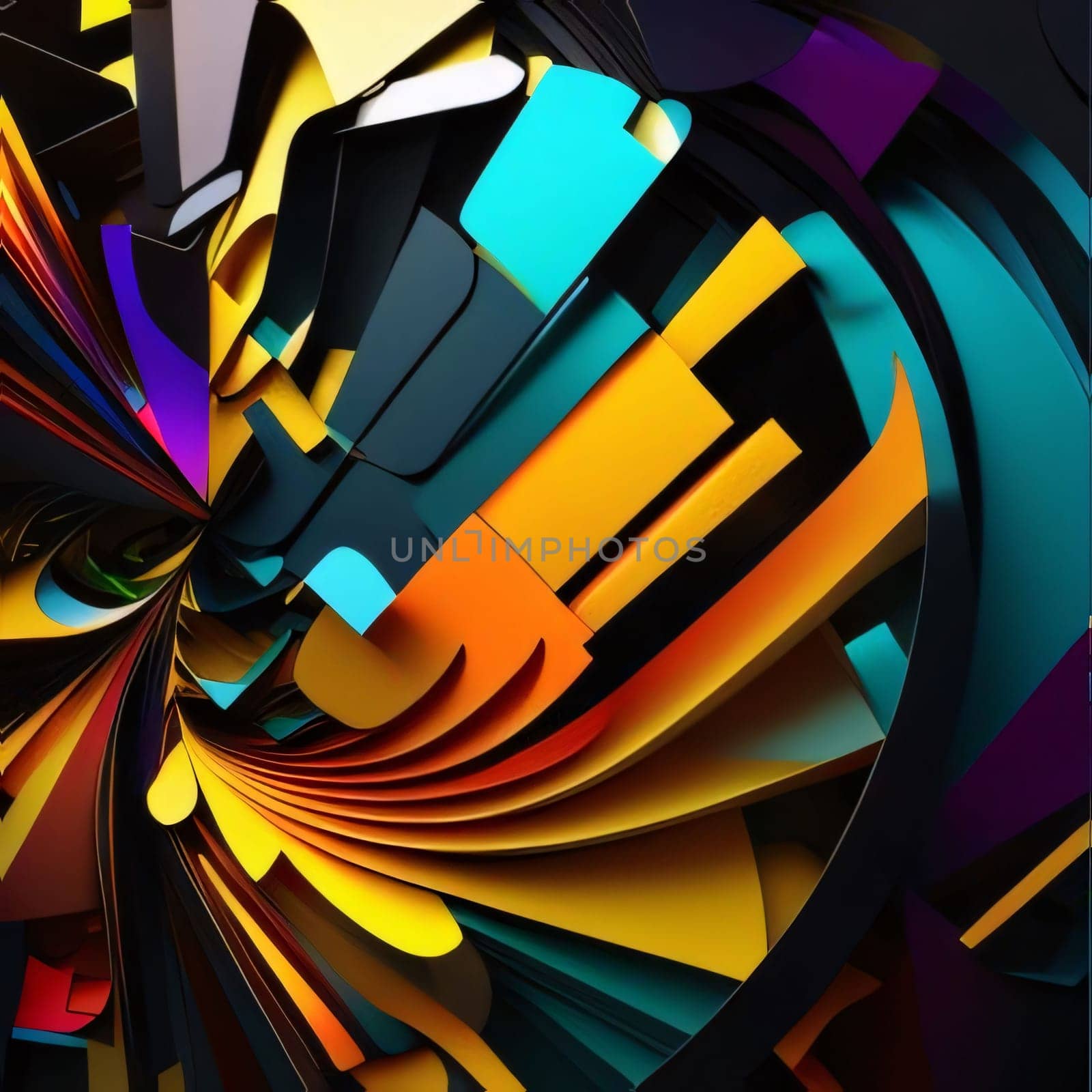 Abstract background design: 3d rendering of abstract geometric composition in low poly style with vibrant colors