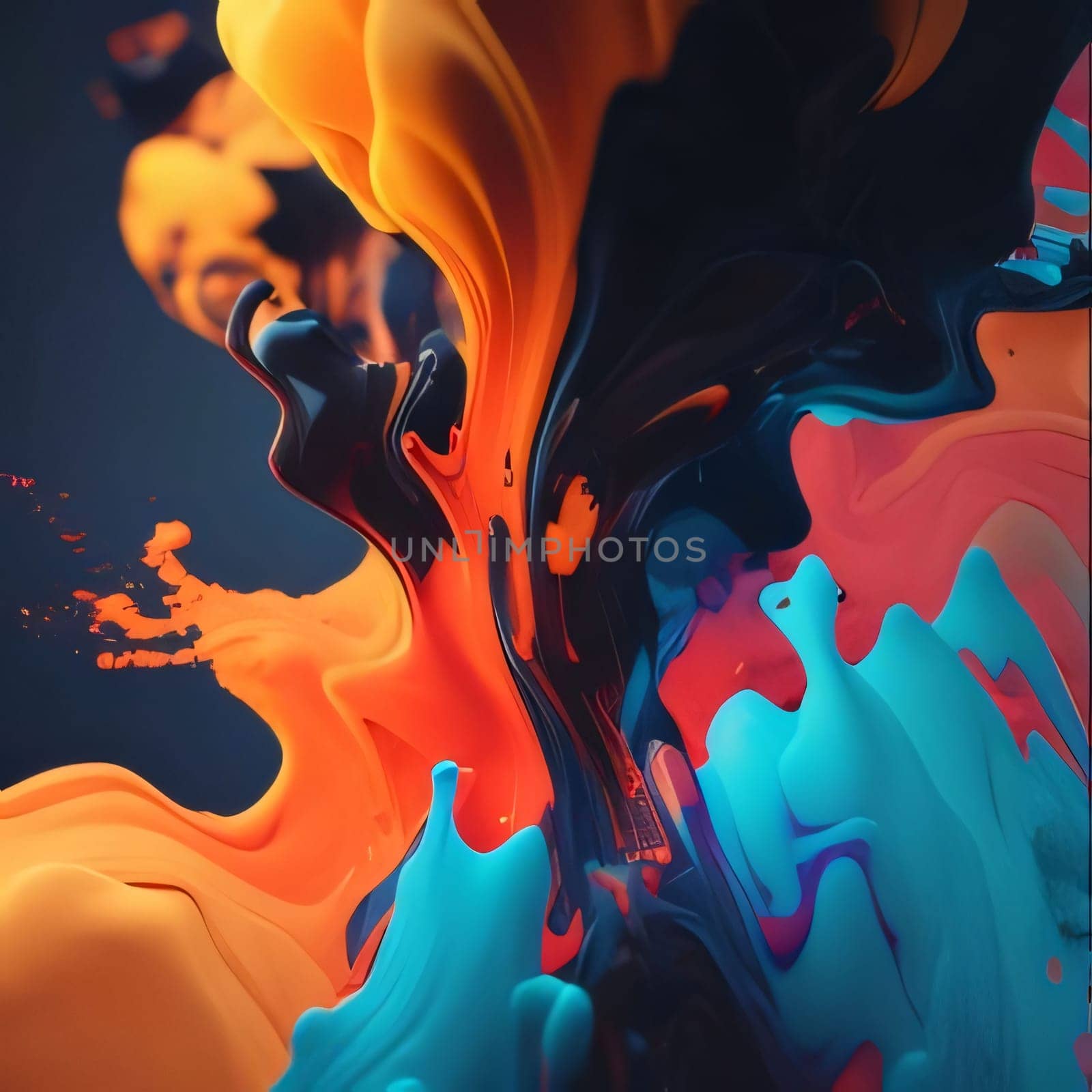 Abstract paint splashes on a black background. 3d rendering. by ThemesS