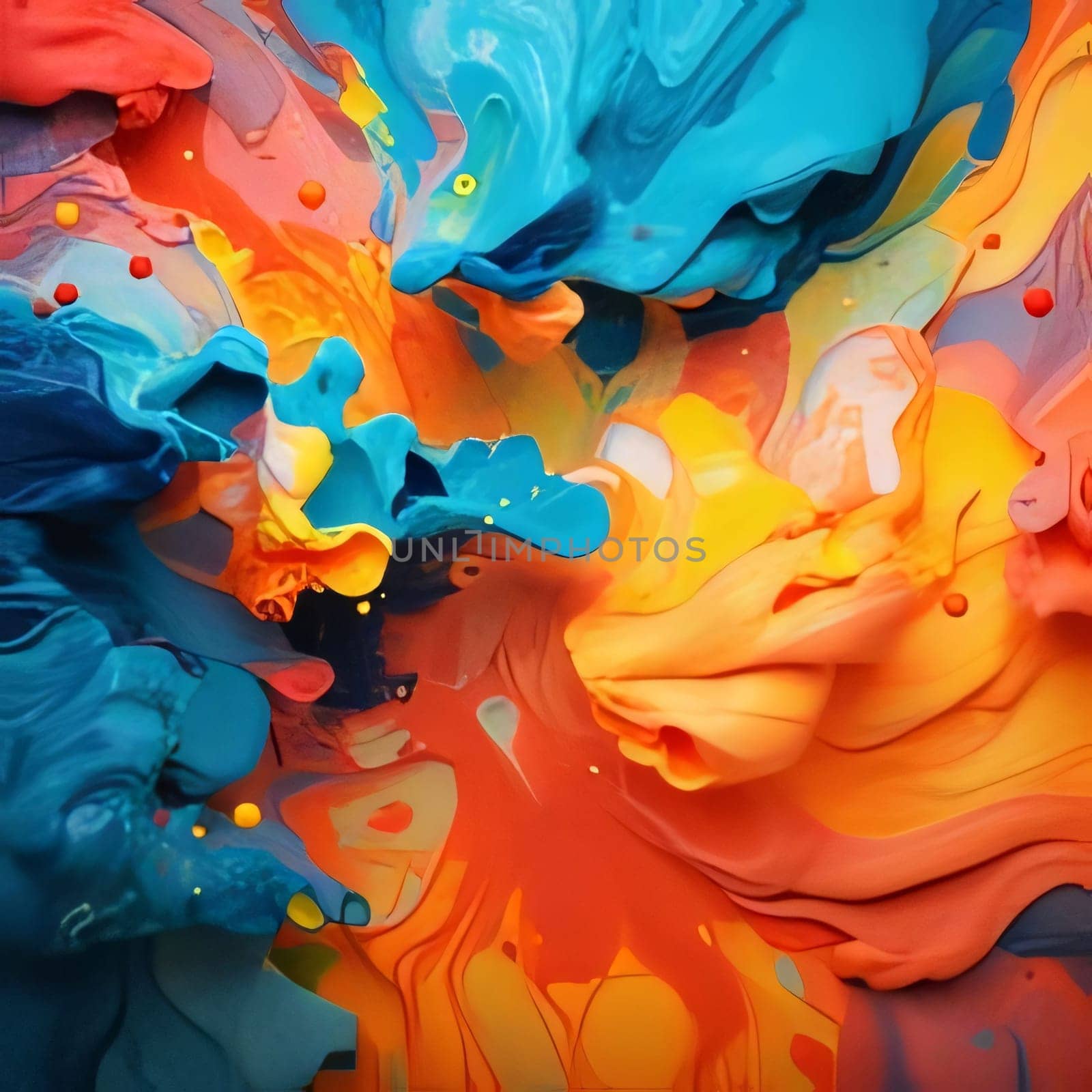 Abstract background design: Abstract background of acrylic paint in blue, orange, yellow and red colors