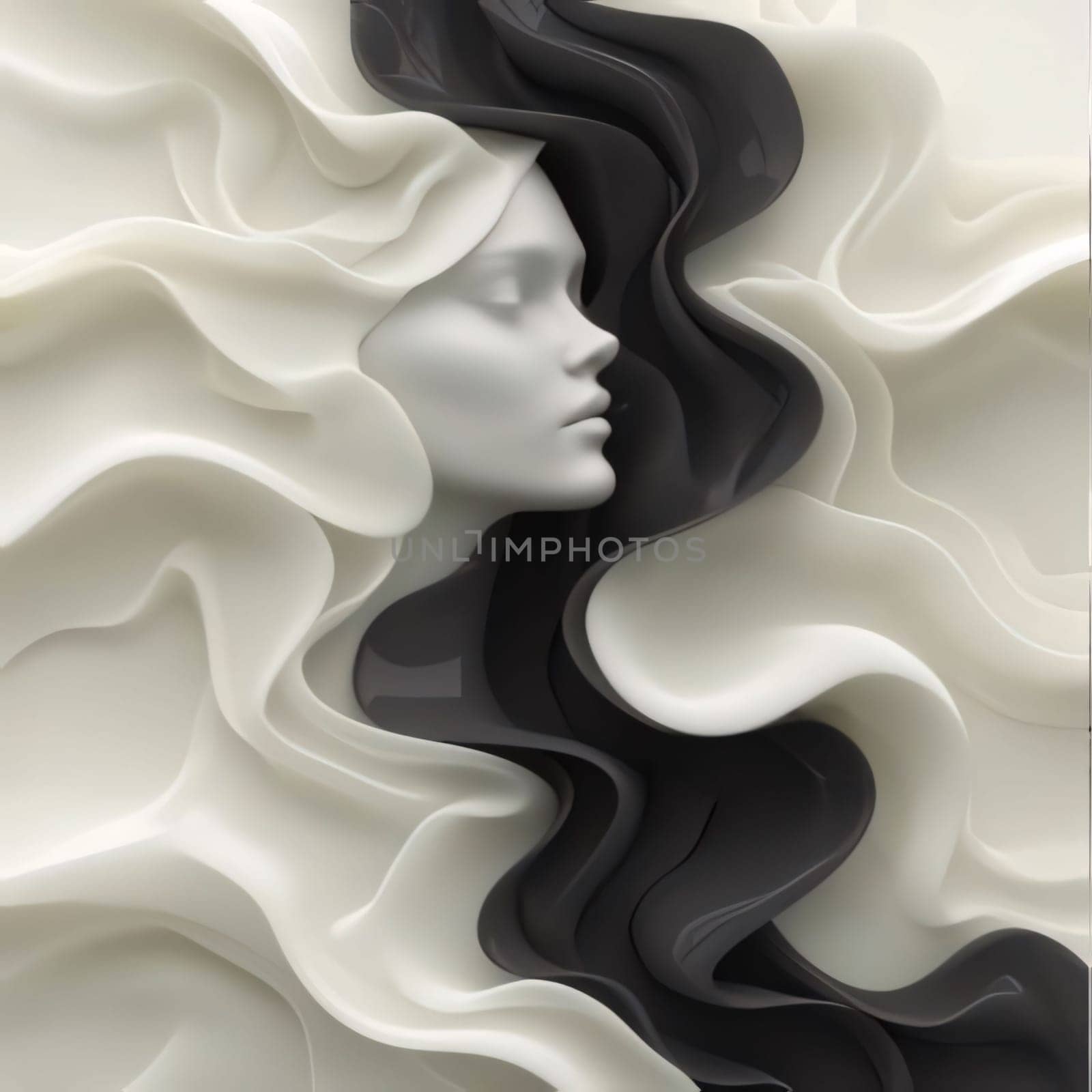 Black and white abstract background with a female head. 3d rendering by ThemesS