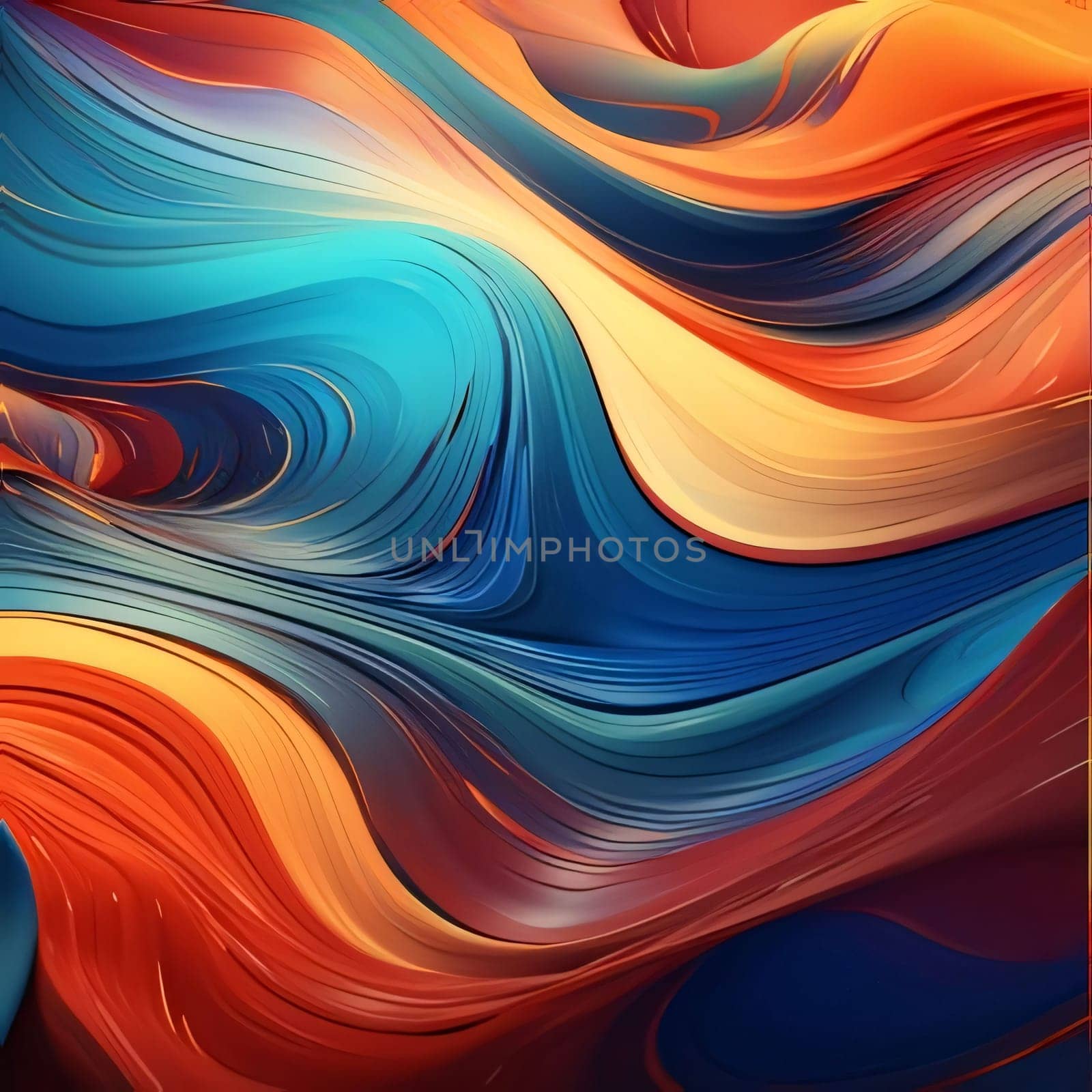 Abstract background with blue and orange wavy lines. Vector illustration. by ThemesS