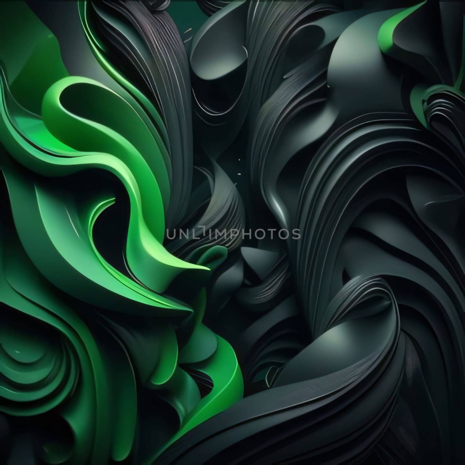Abstract background design: 3d rendering of abstract wavy background in black and green colors