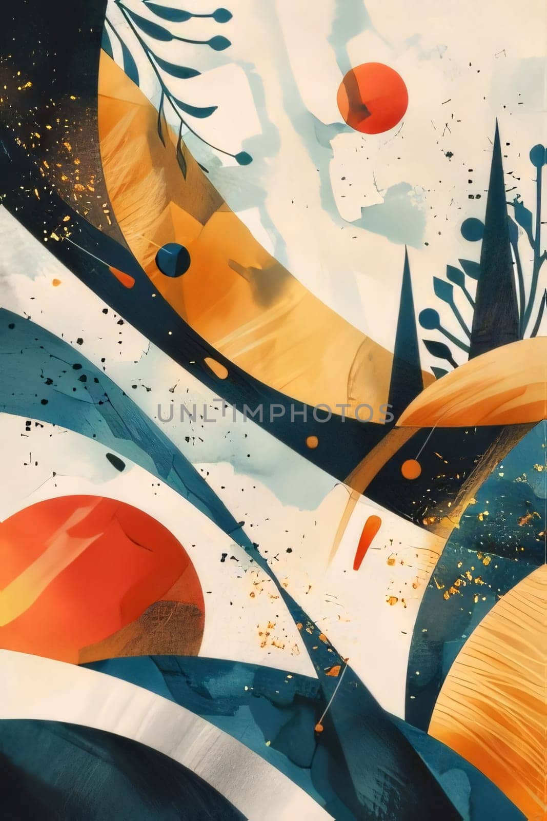 Abstract colorful background with geometric elements, spots and splashes. Illustration by ThemesS