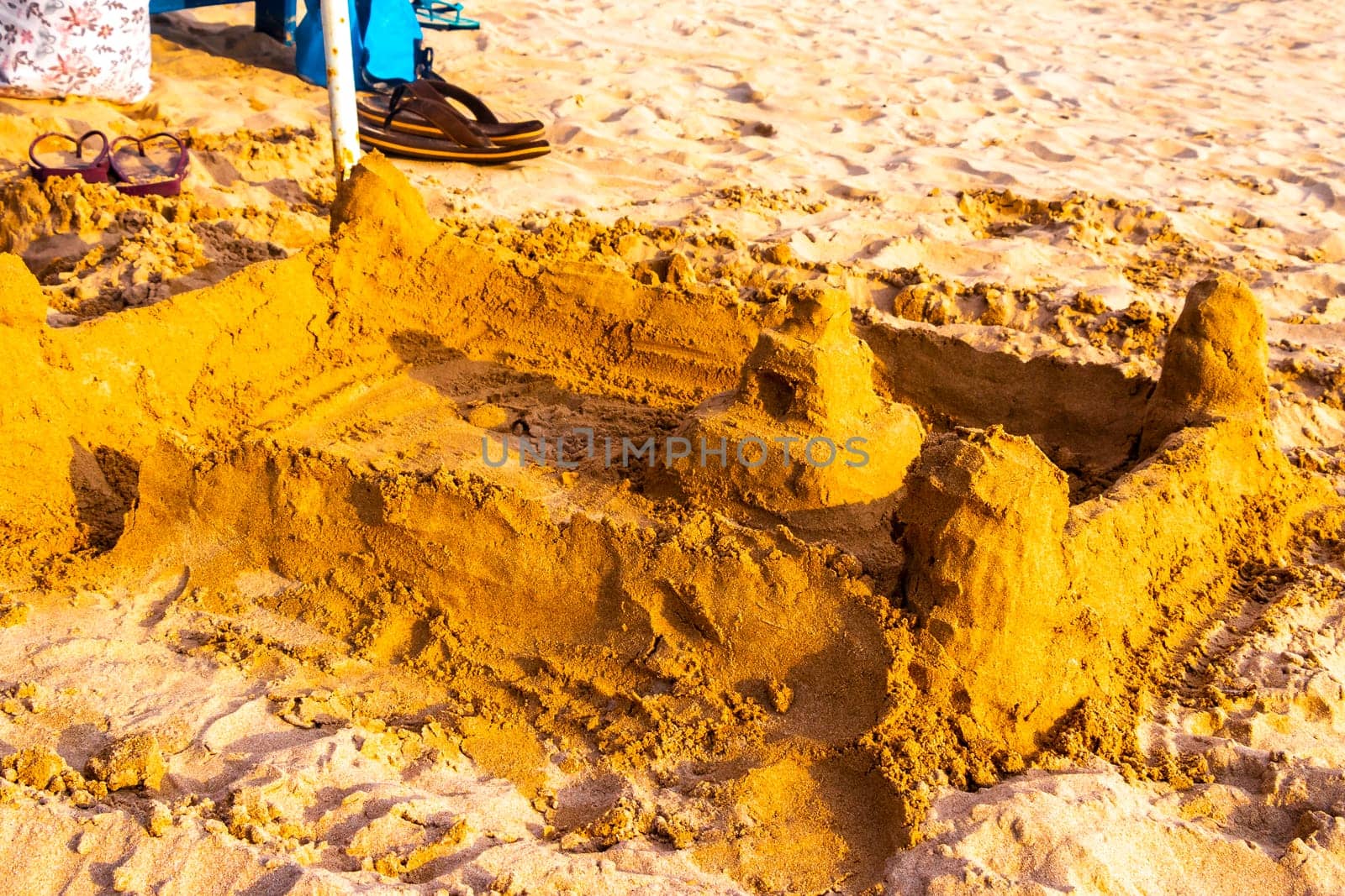 Temple of sand on the beach like a sandcastle in Bentota Beach in Sri Lanka.