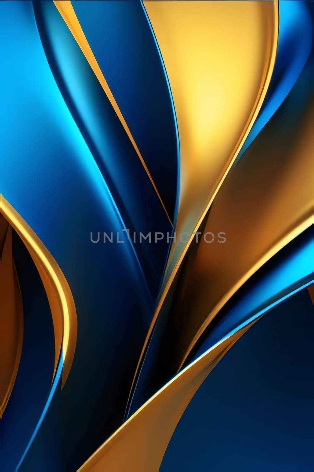 Blue and gold wavy background. 3d rendering, 3d illustration. by ThemesS