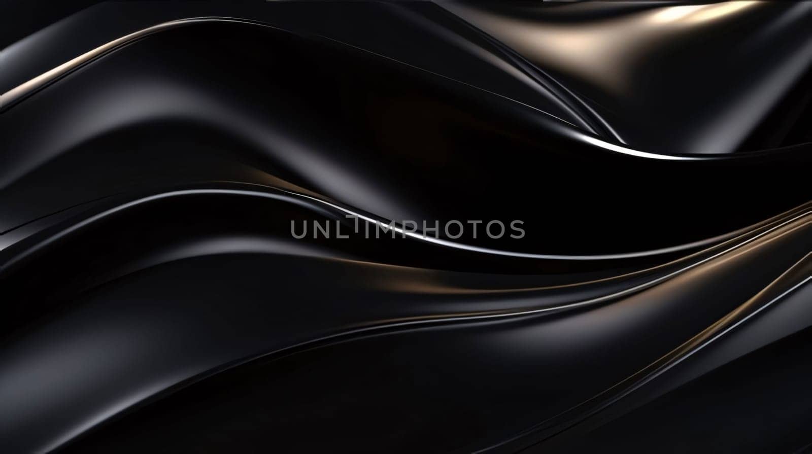 Abstract background design: Black metallic wavy background. 3d render illustration with depth of field