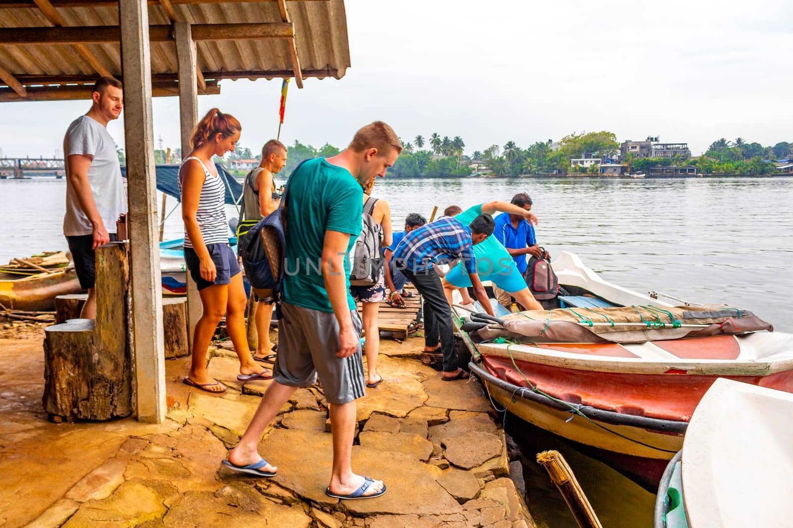 Boat safari people mangrove jungle Bentota Ganga River Bentota Beach Sri Lanka. by Arkadij