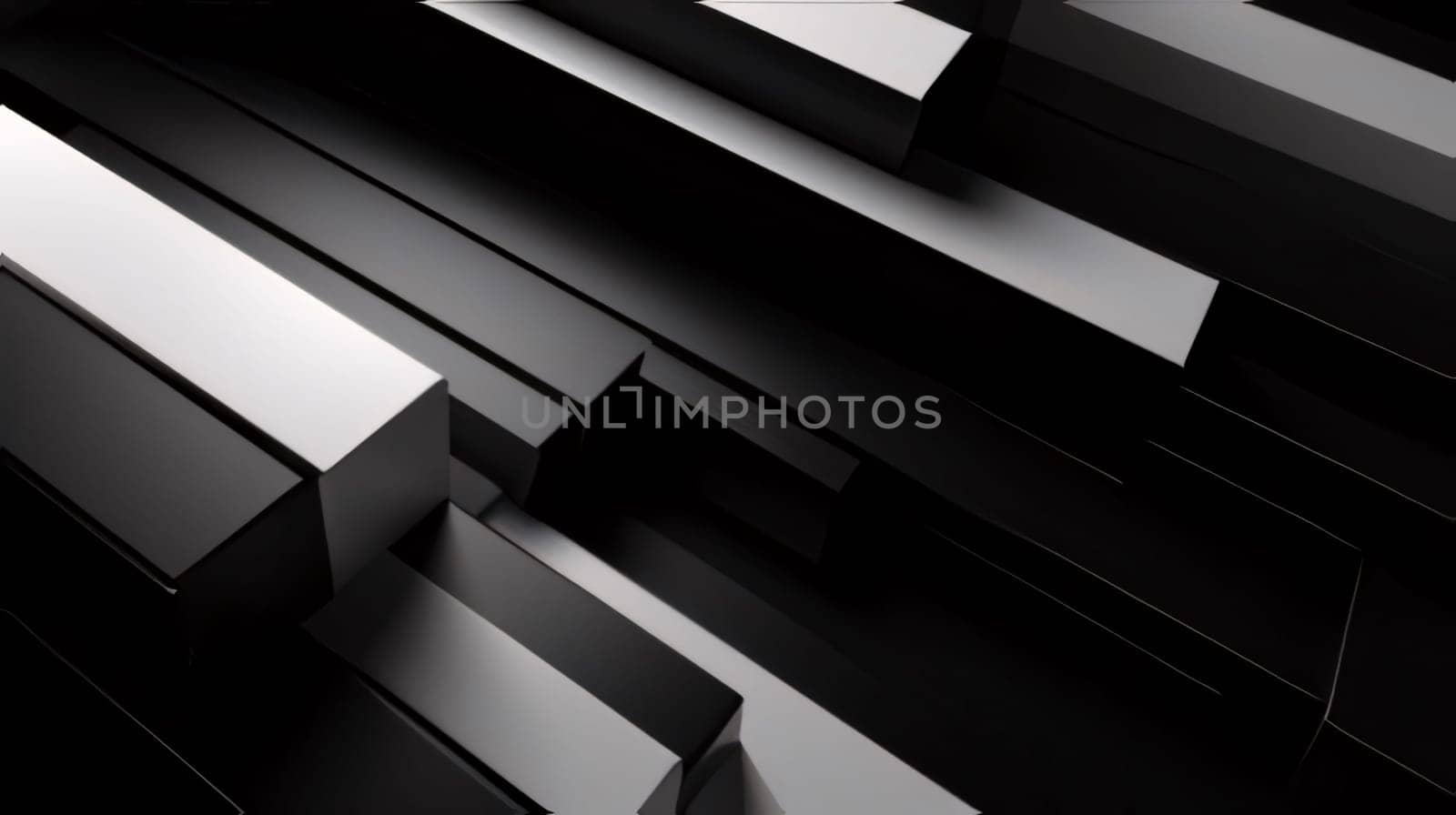 Abstract 3d rendering of black geometric shapes. Bended stripes background. Reflective surface pattern. by ThemesS