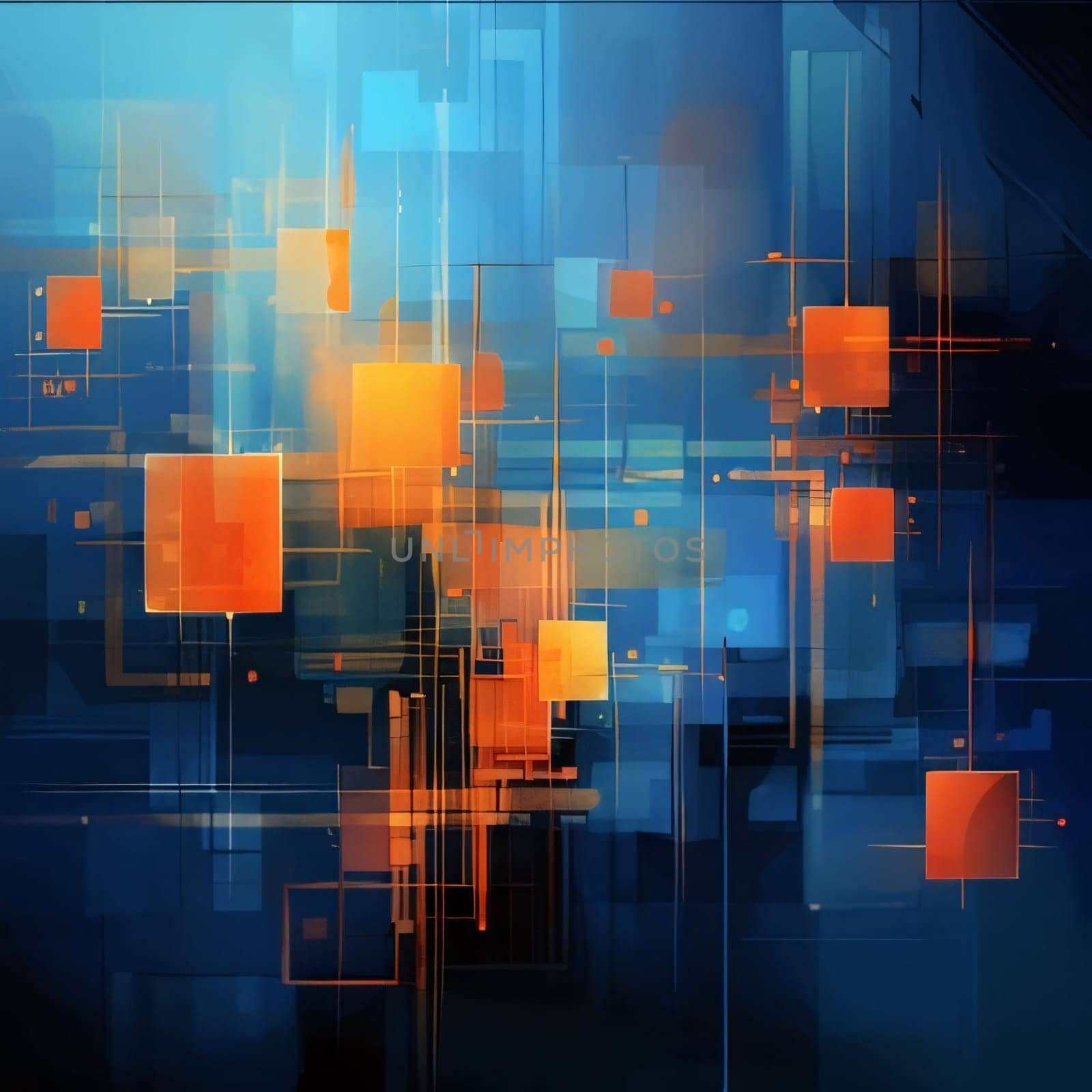 Abstract background design: Abstract blue background with orange squares. Vector illustration for your design.