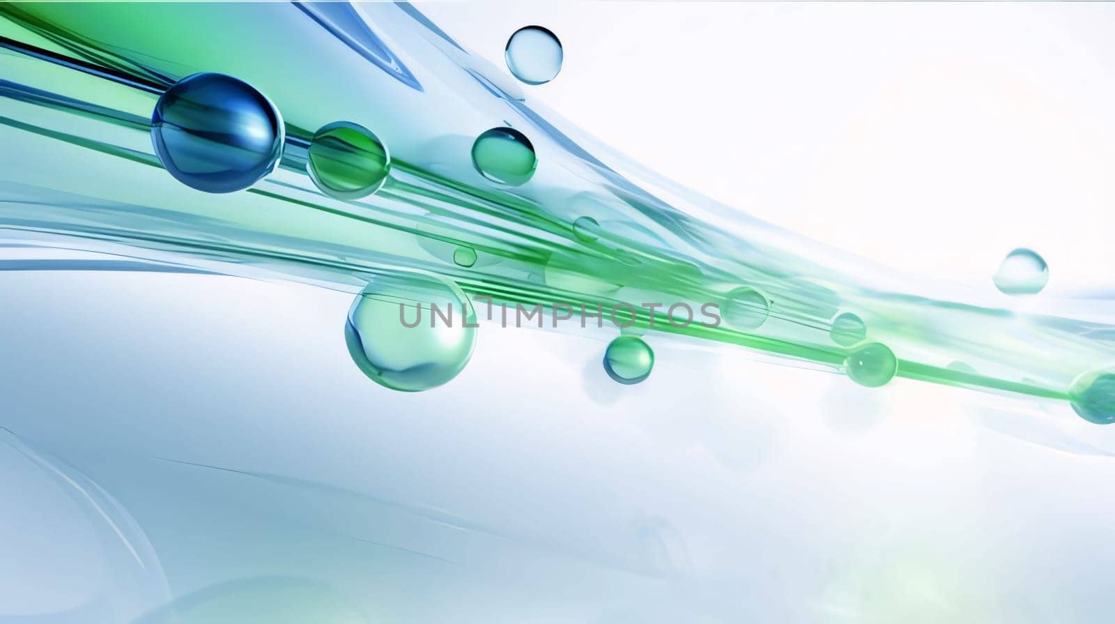 Abstract background design: 3d illustration of abstract background with water droplets and green lines
