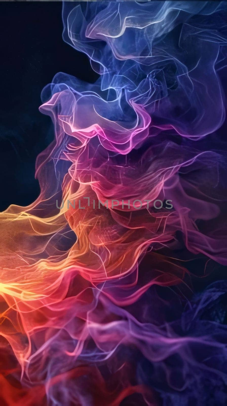 Abstract background design: Abstract multicolored smoke from the incense sticks on a dark background