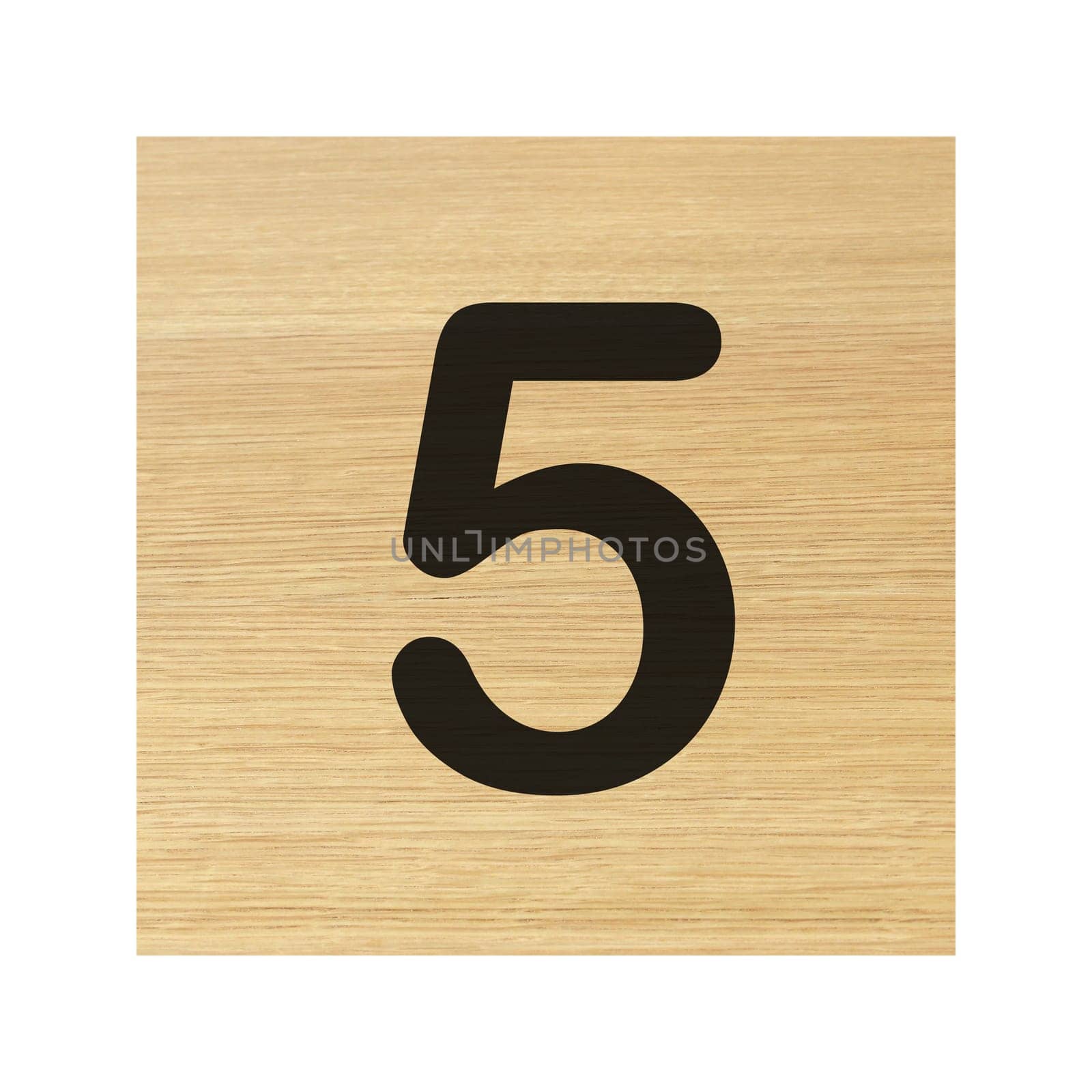 A Five 5 wood block on white with clipping path