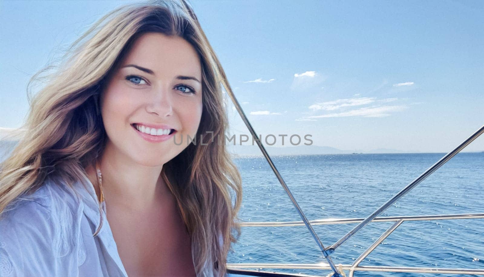 Woman enjoying the sea on a yacht boat, beach lifestyle in summertime, holiday yachting travel and summer leisure concept
