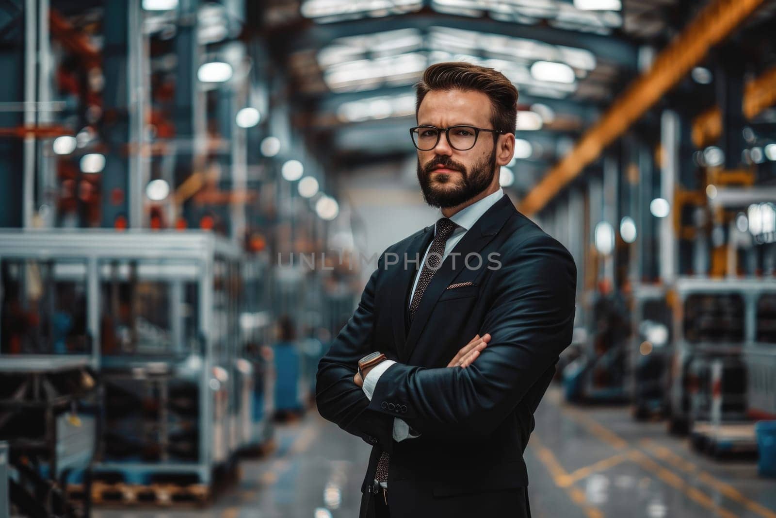 A professional businessman inside a factory, Portrait of confident mature businessman in factory.