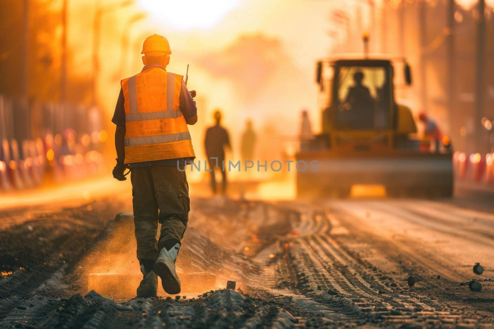 Engineers and worker are working on road construction by nijieimu