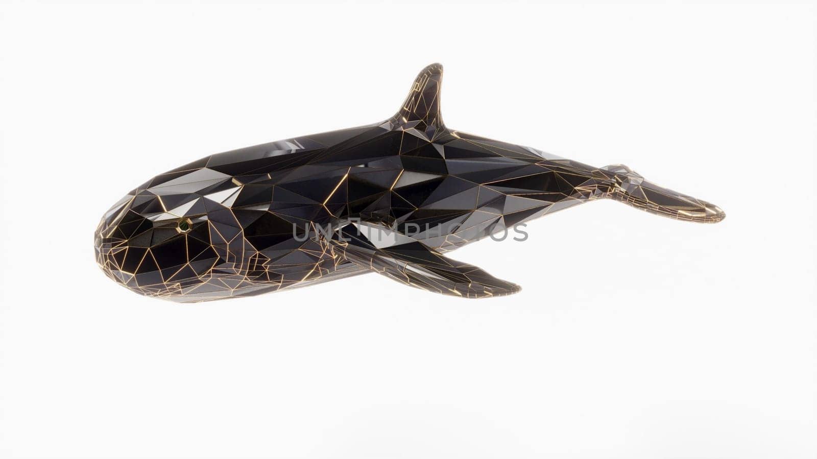 Marine animal digital concept Low poly The whale consists of gold lines dots and shape 3d render by Zozulinskyi