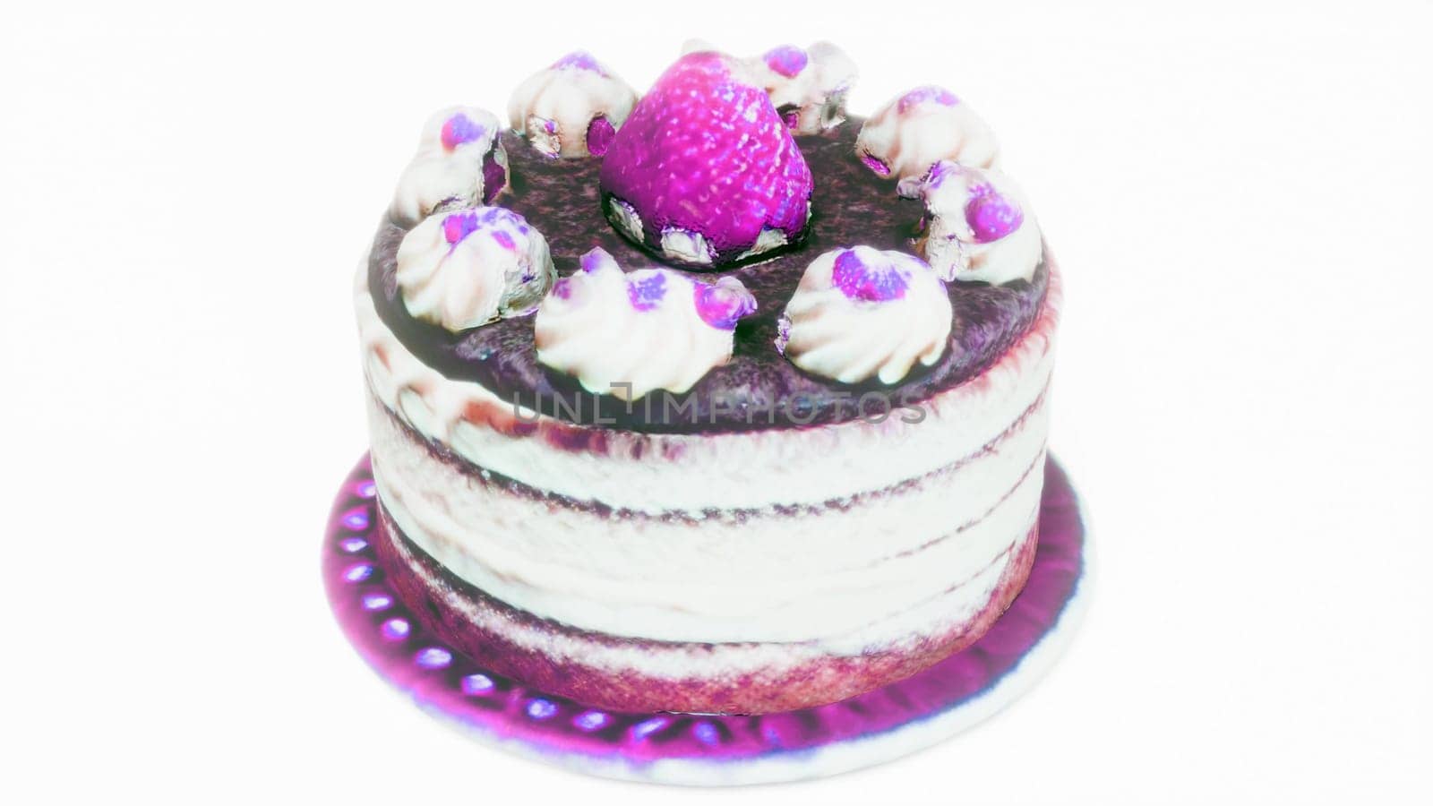 Sweet cream cake with strawberries on white back 3d render