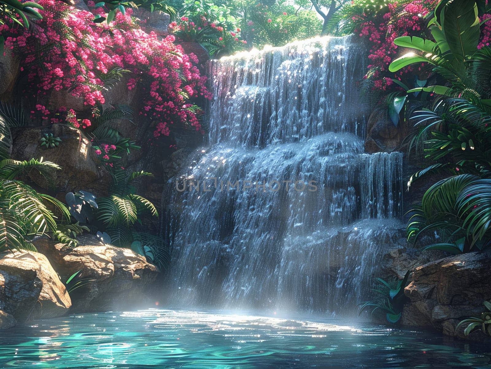 Waterfall oasis digitally created in Photoshop by Benzoix