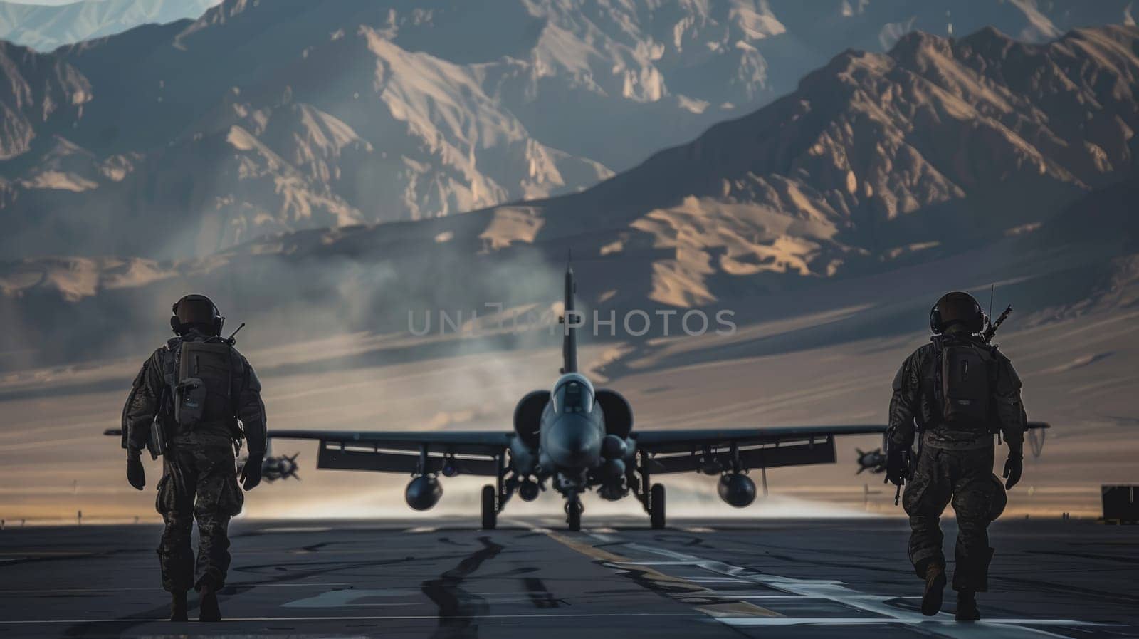 Military pilots prepare to take off on a combat mission AI