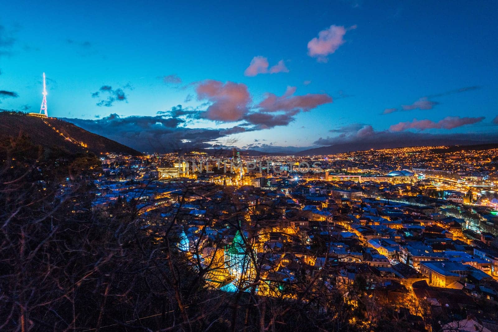 Georgia. Beautiful view of illuminated Tbilisi at night