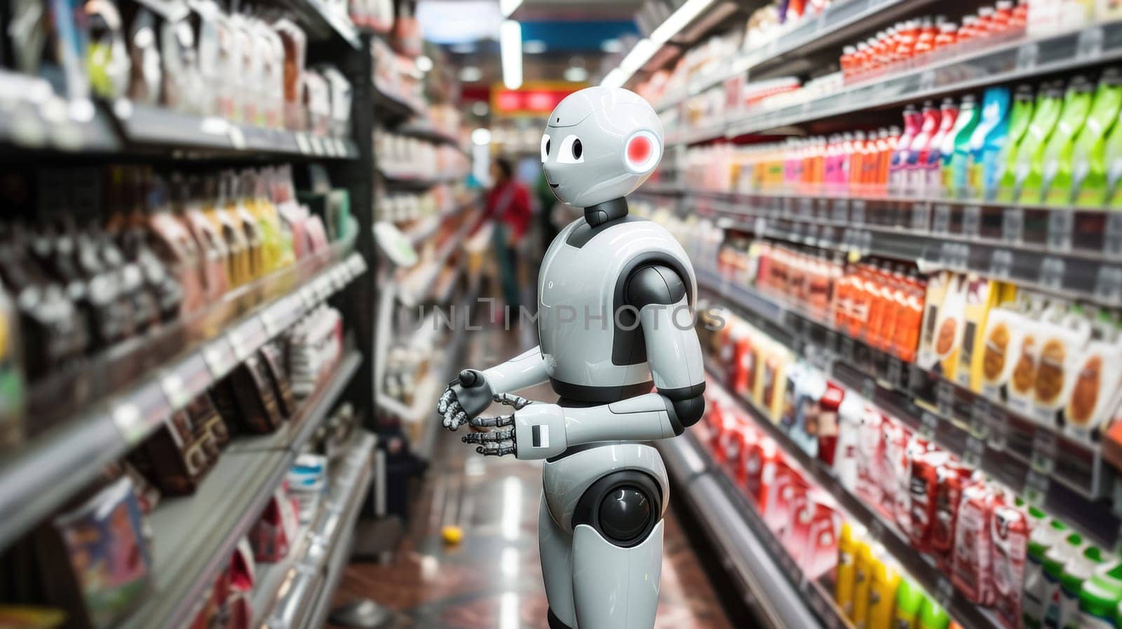 Robot shopping in a store. Artificial intelligence concept. AI