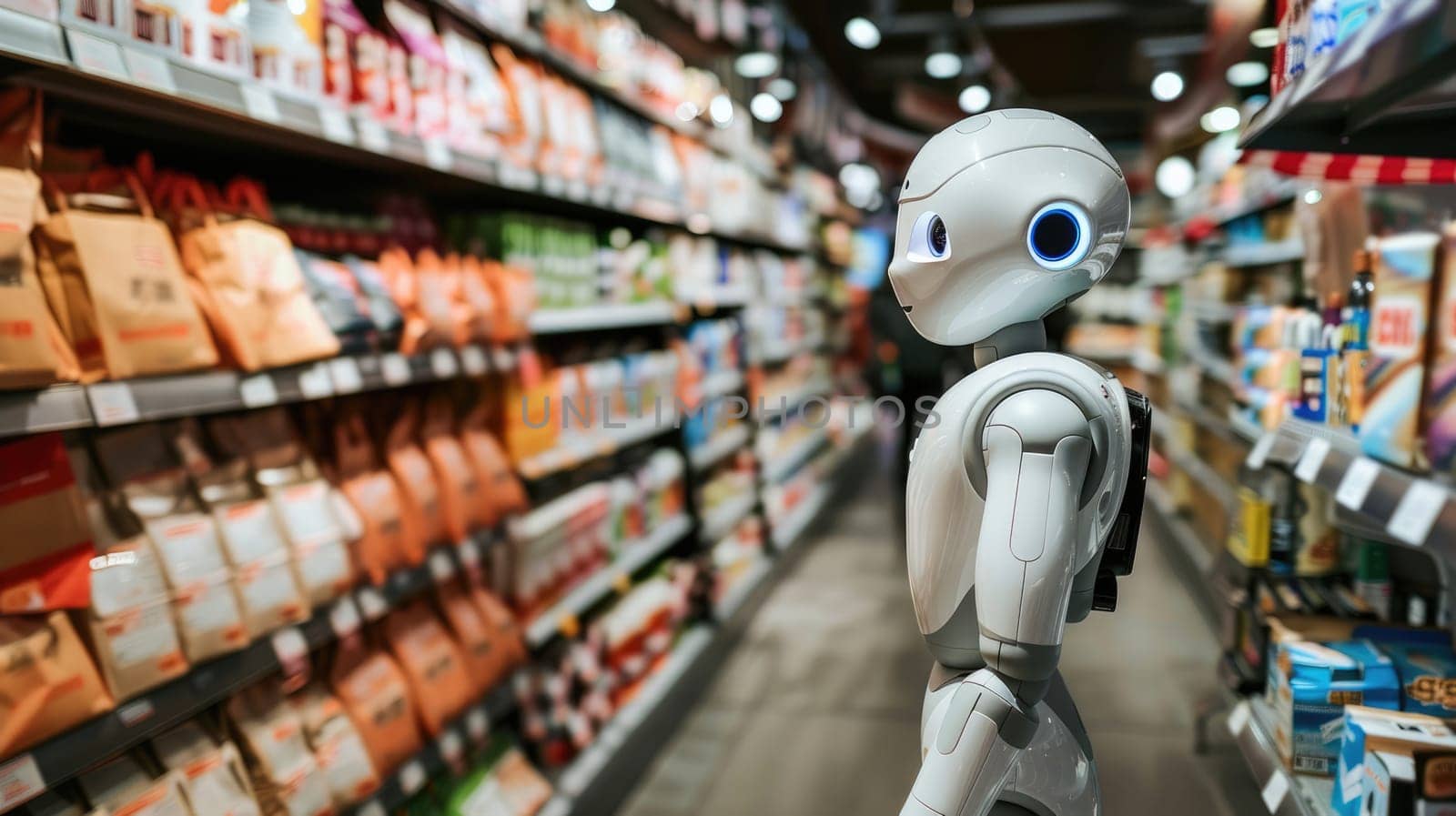 Robot shopping in a store. Artificial intelligence concept. AI