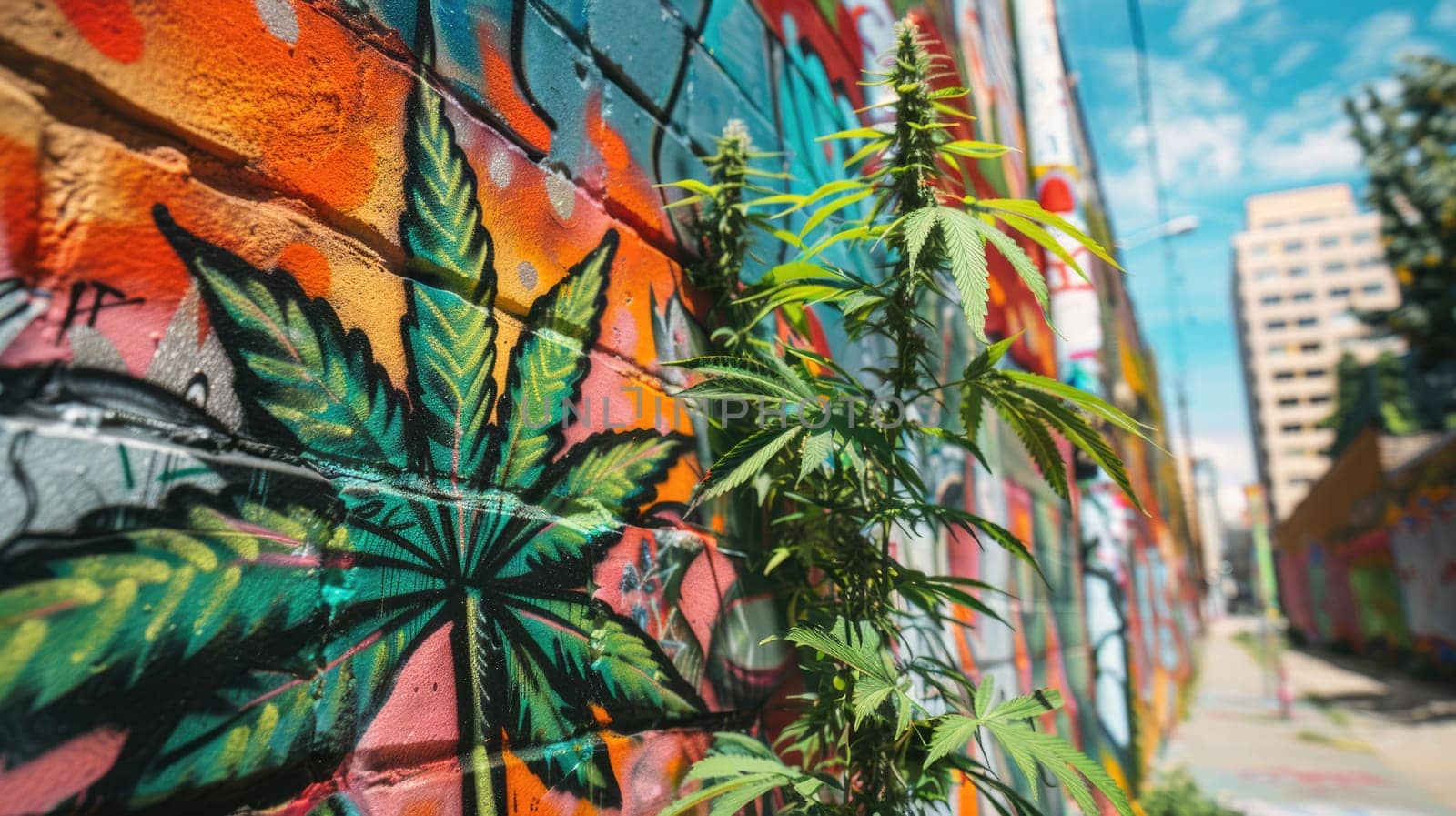 Street graffiti art of weed in support of legalization AI