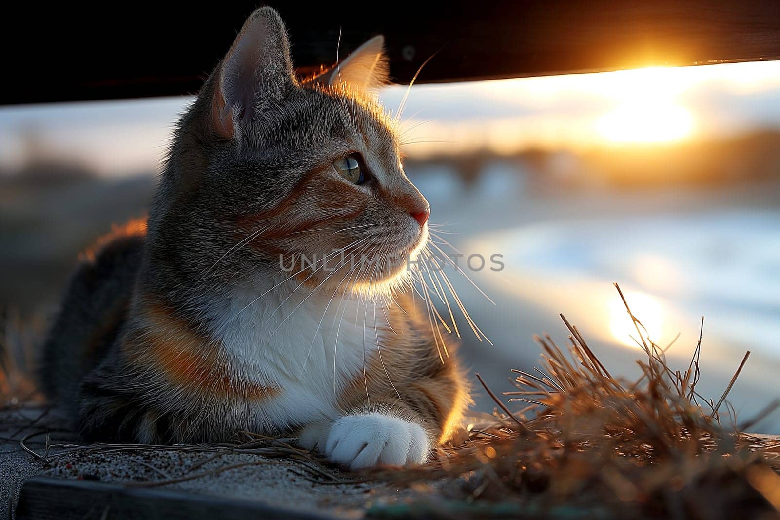 A cat on a tropical beach on sunny day