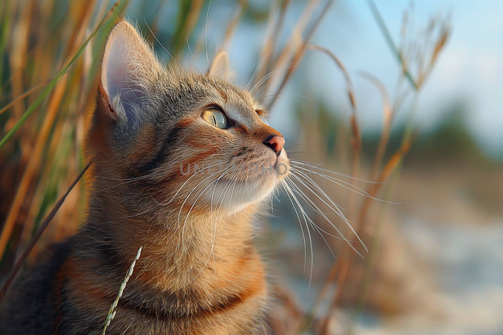 A cat on a tropical beach on sunny day