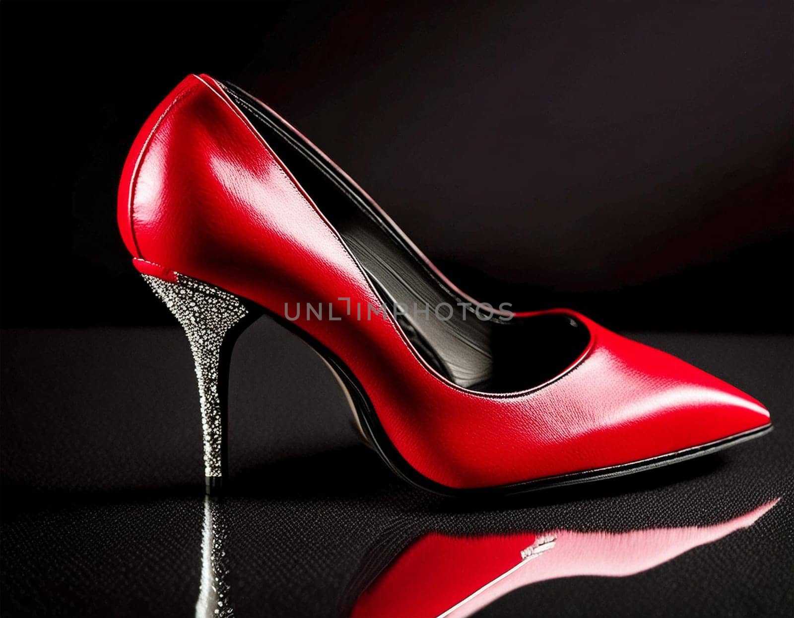 Red high heels on black background by JFsPic