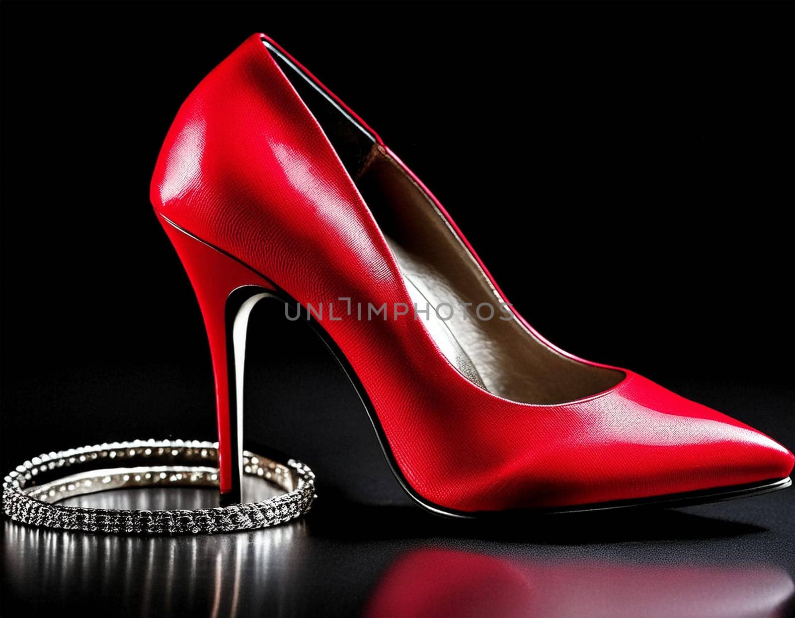 Red high heels on black background by JFsPic