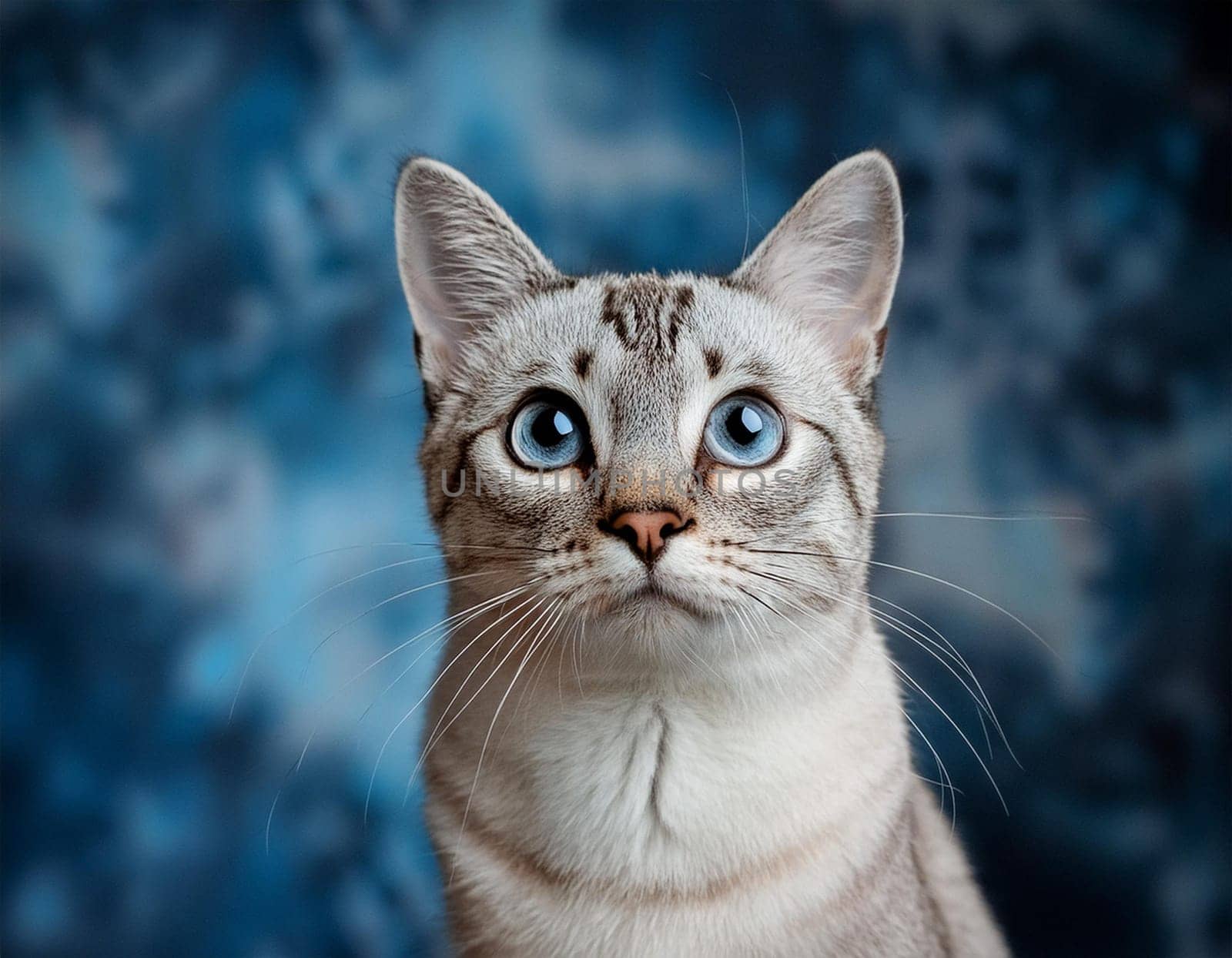 Close-up cat portrait against futuristic blue background by JFsPic