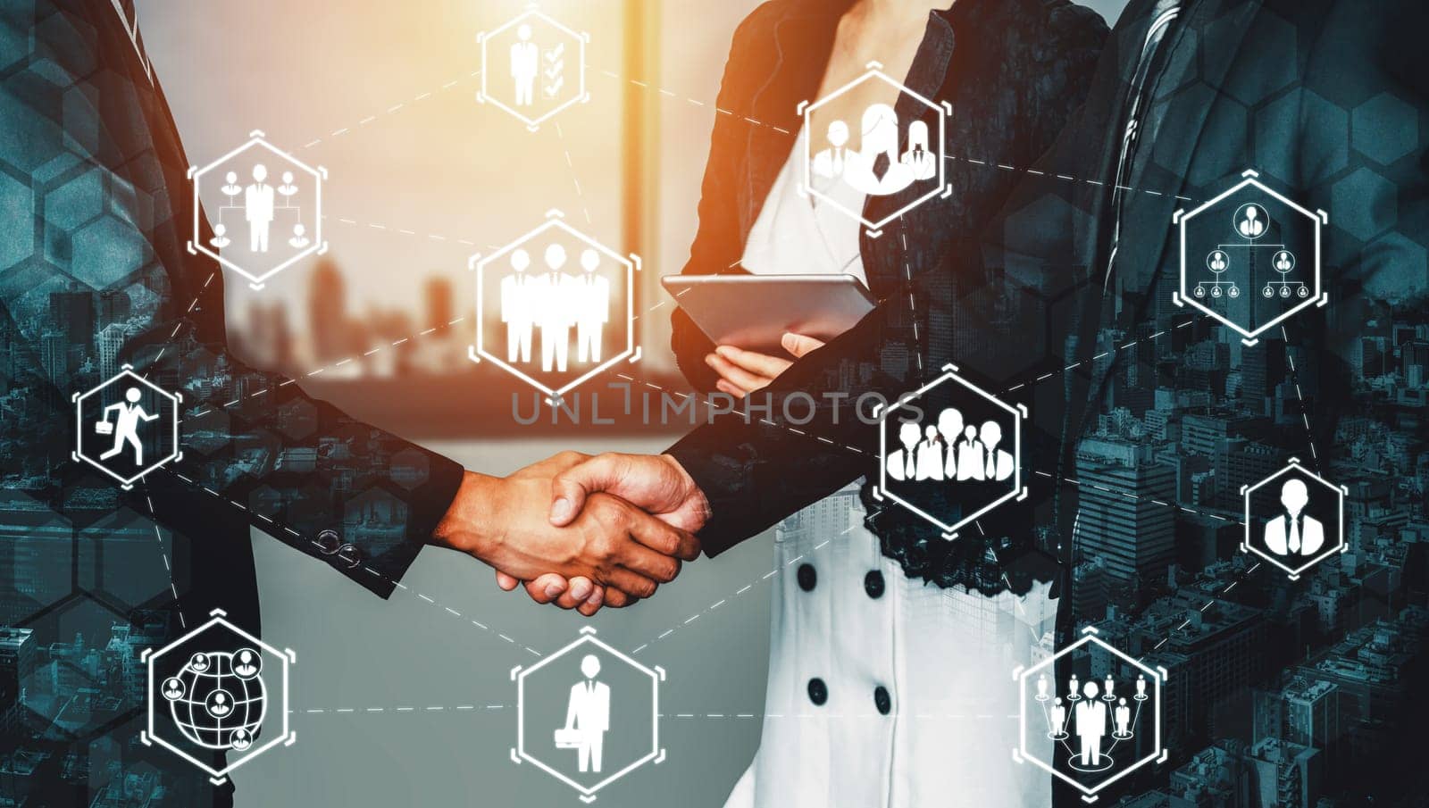 Human Resources Recruitment and People Networking Concept. Modern graphic interface showing professional employee hiring and headhunter seeking interview candidate for future manpower. uds