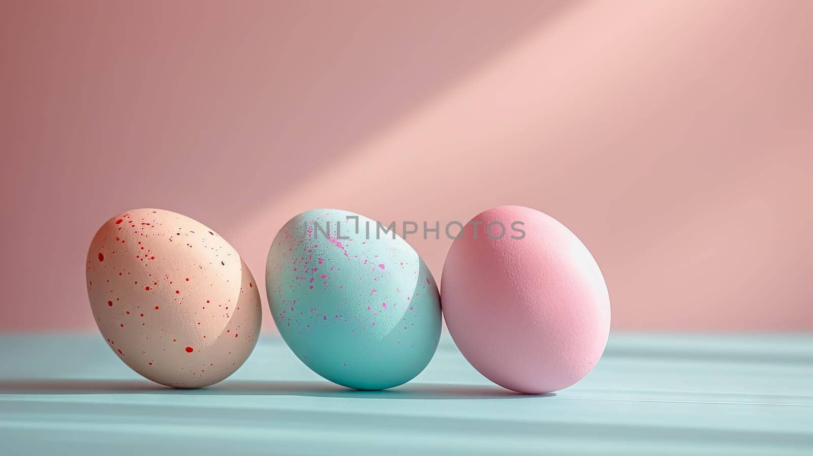 Easter eggs on blank background with pastel colours, leaving ample space for text