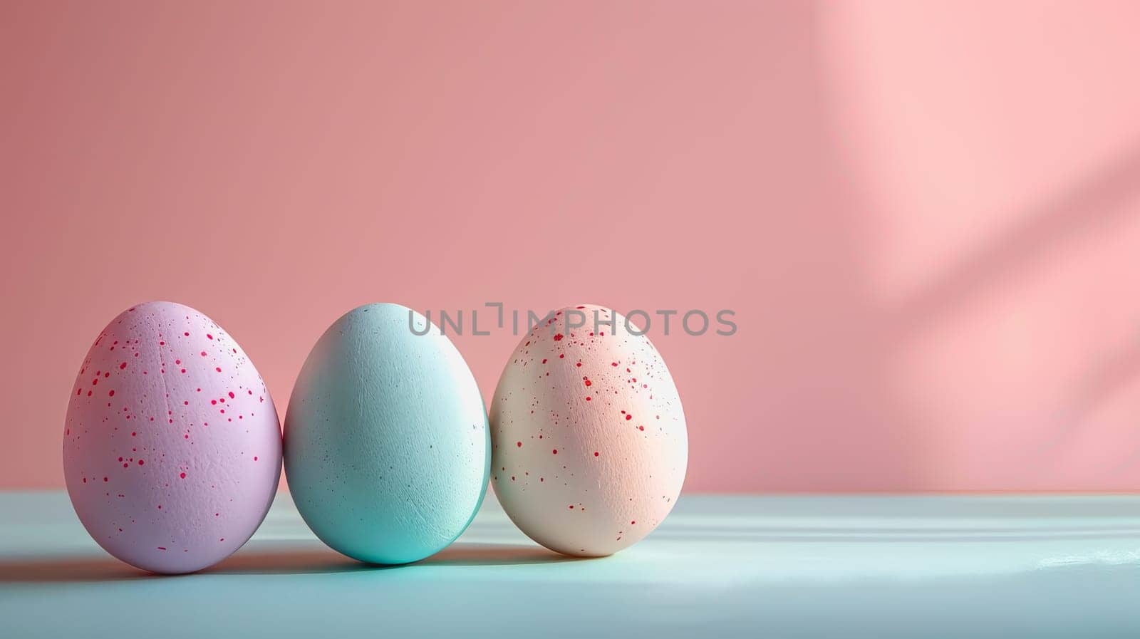 Easter eggs on blank background with pastel colours, leaving ample space for text