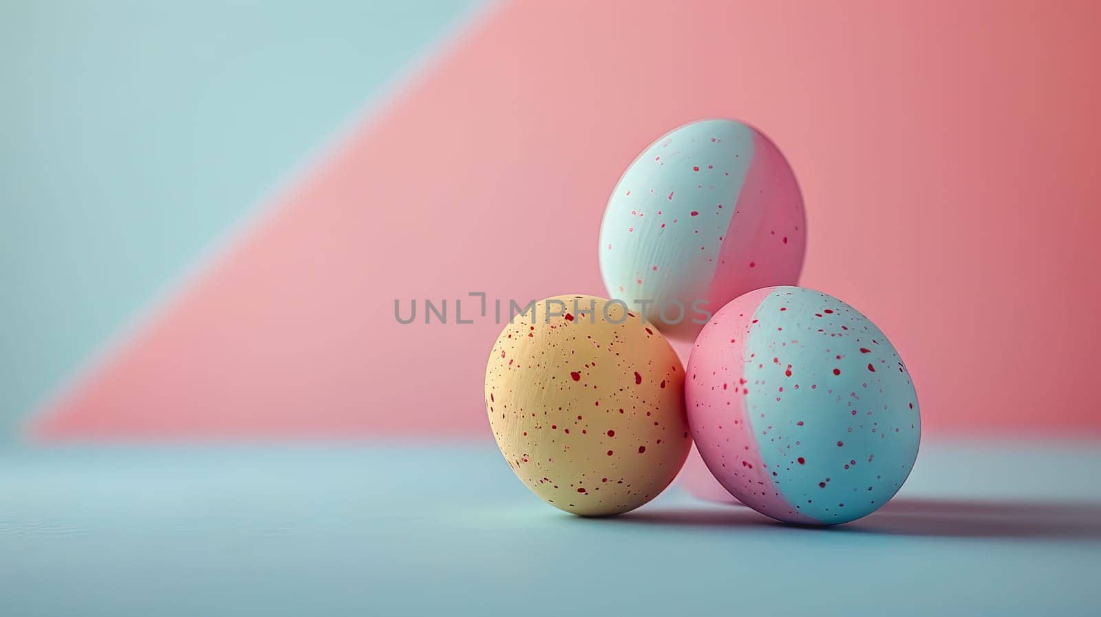 Easter eggs on blank background with pastel colours, leaving ample space for text